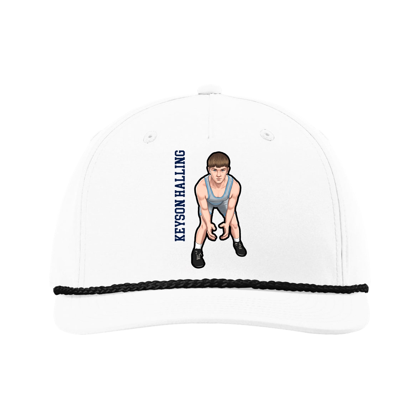 Five-Panel Classic Rope Cap — Name Vertical in White