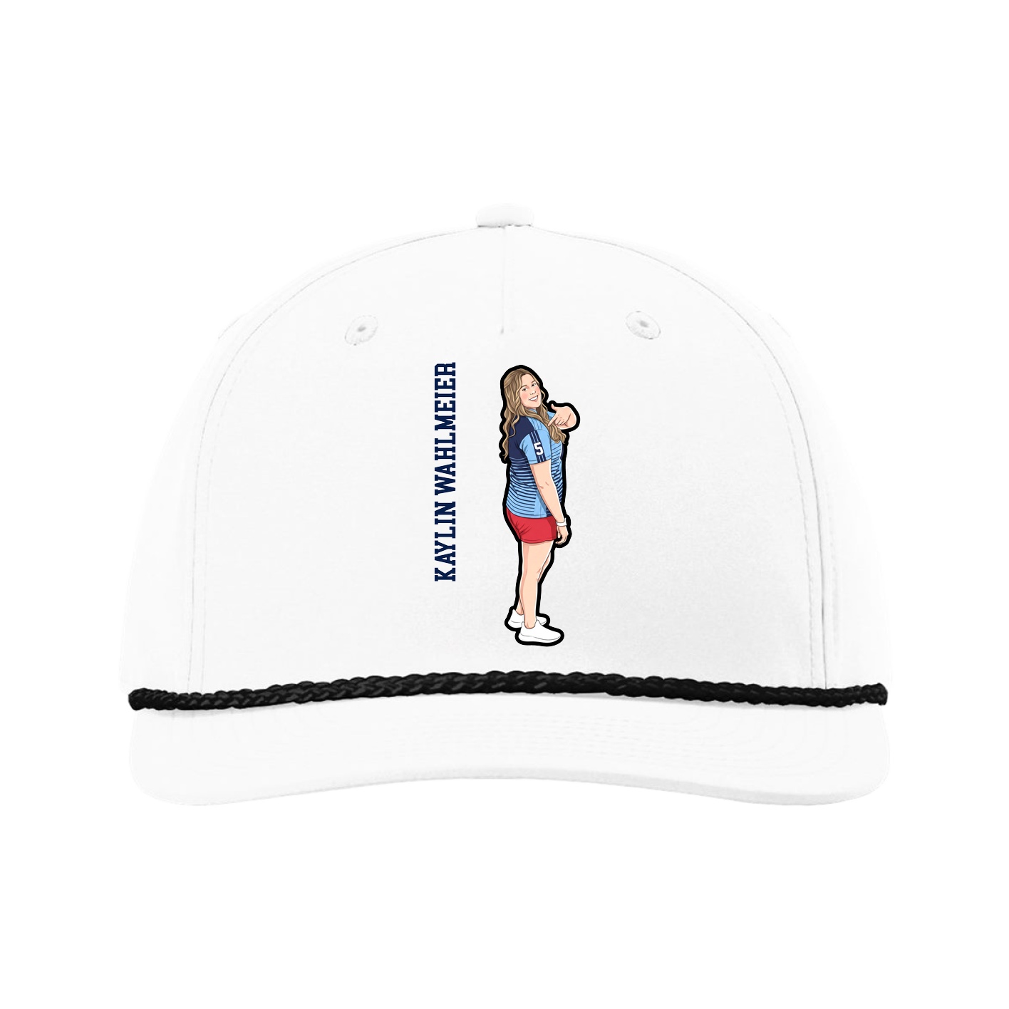 Five-Panel Classic Rope Cap — Name Vertical in White