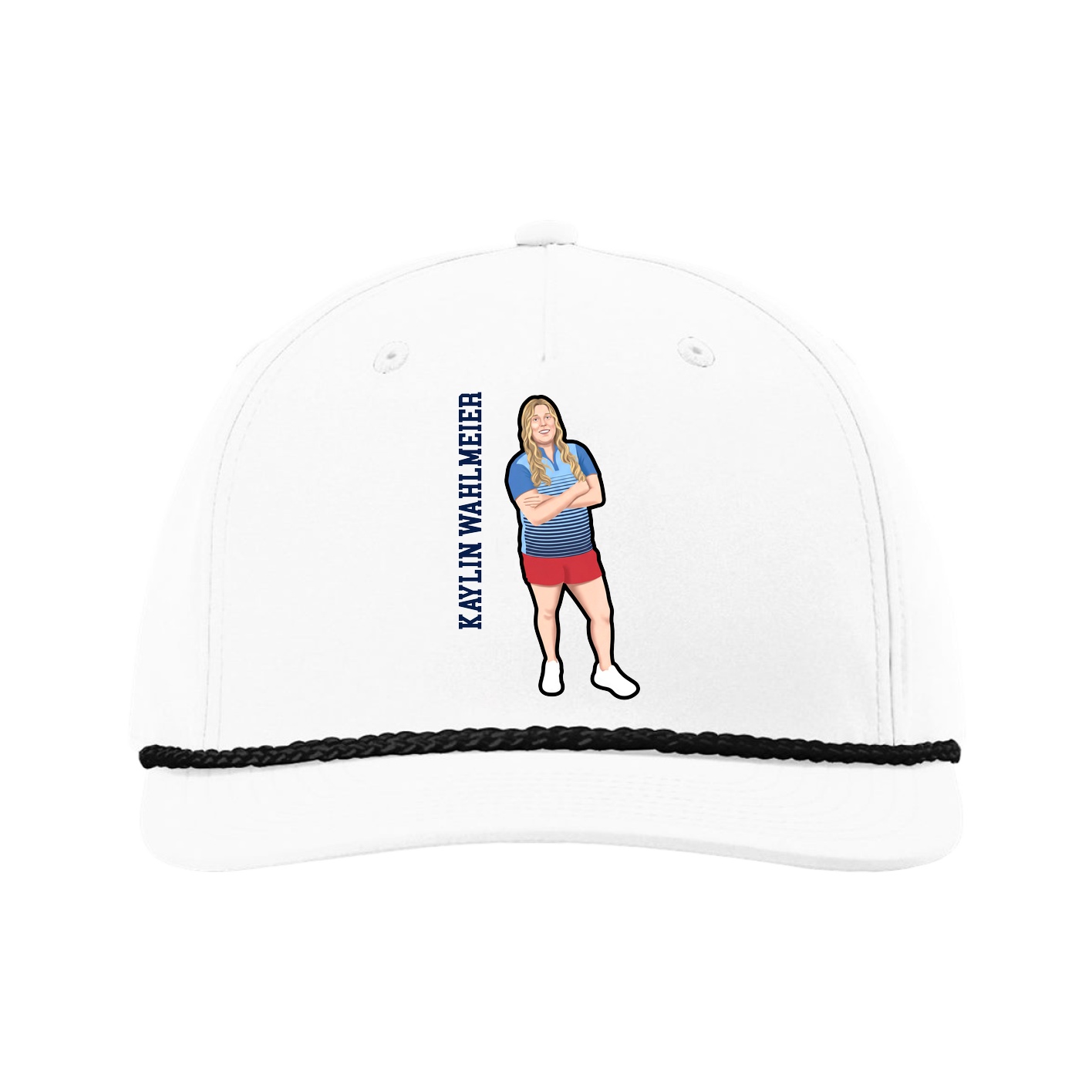 Five-Panel Classic Rope Cap — Name Vertical in White