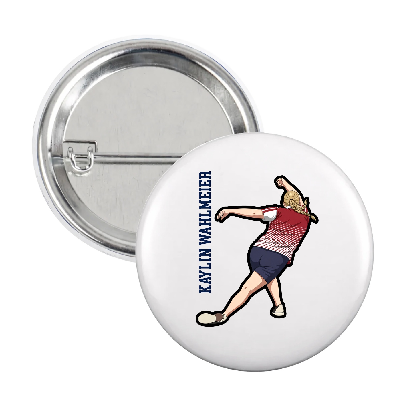 Game Day Button — Name Vertical in White