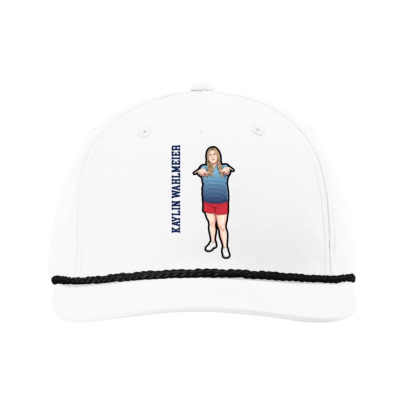 Five-Panel Classic Rope Cap — Name Vertical in White