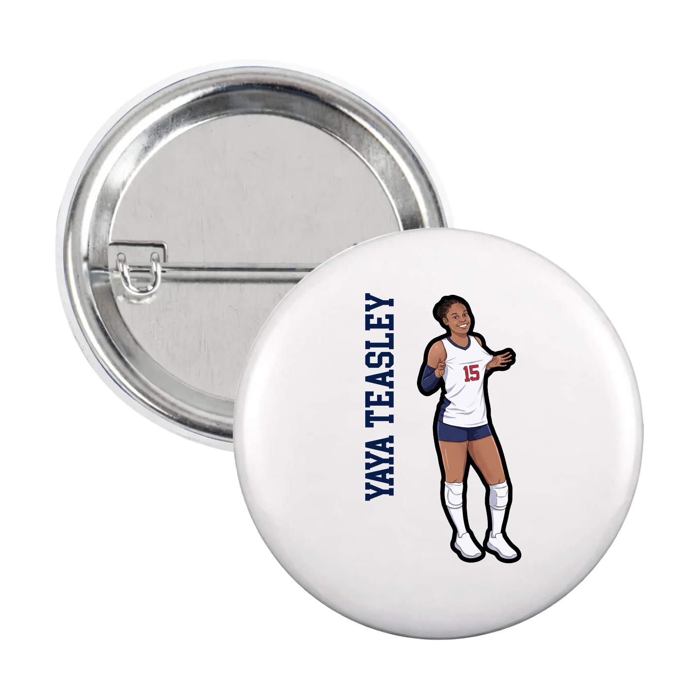 Game Day Button — Name Vertical in White
