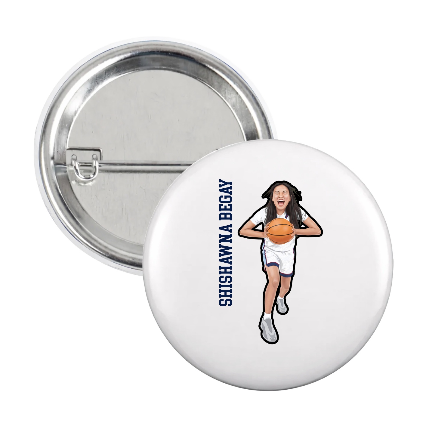 Game Day Button — Name Vertical in White