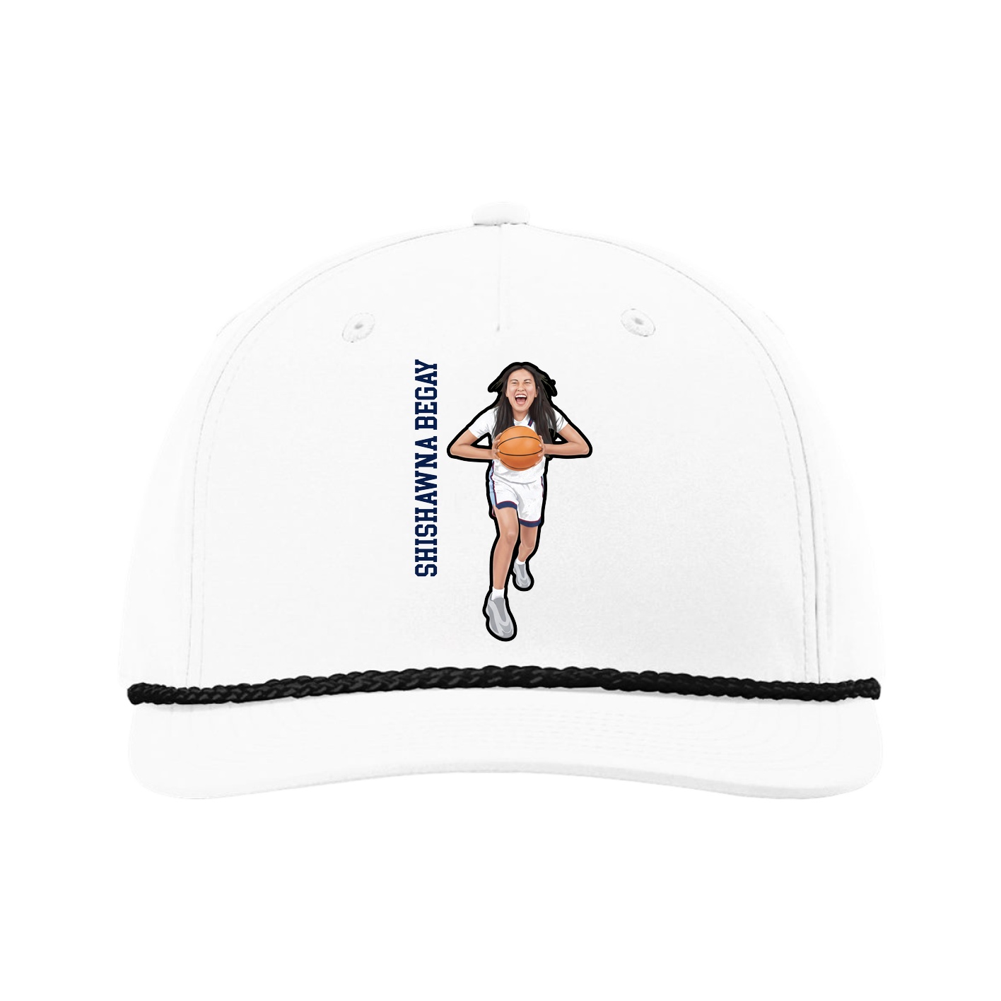 Five-Panel Classic Rope Cap — Name Vertical in White