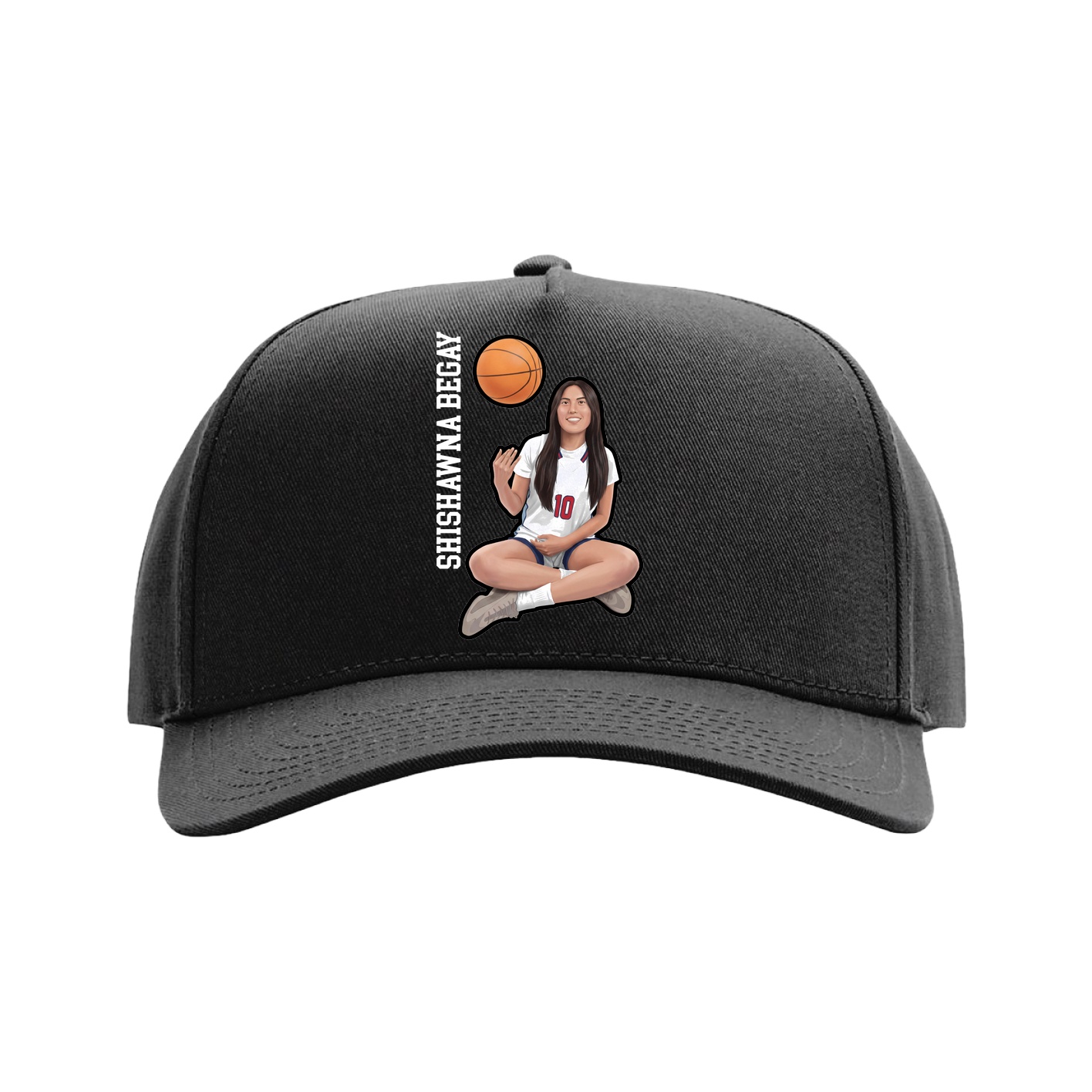 Full Fabric Five-Panel Champ Cap — Name Vertical in Black