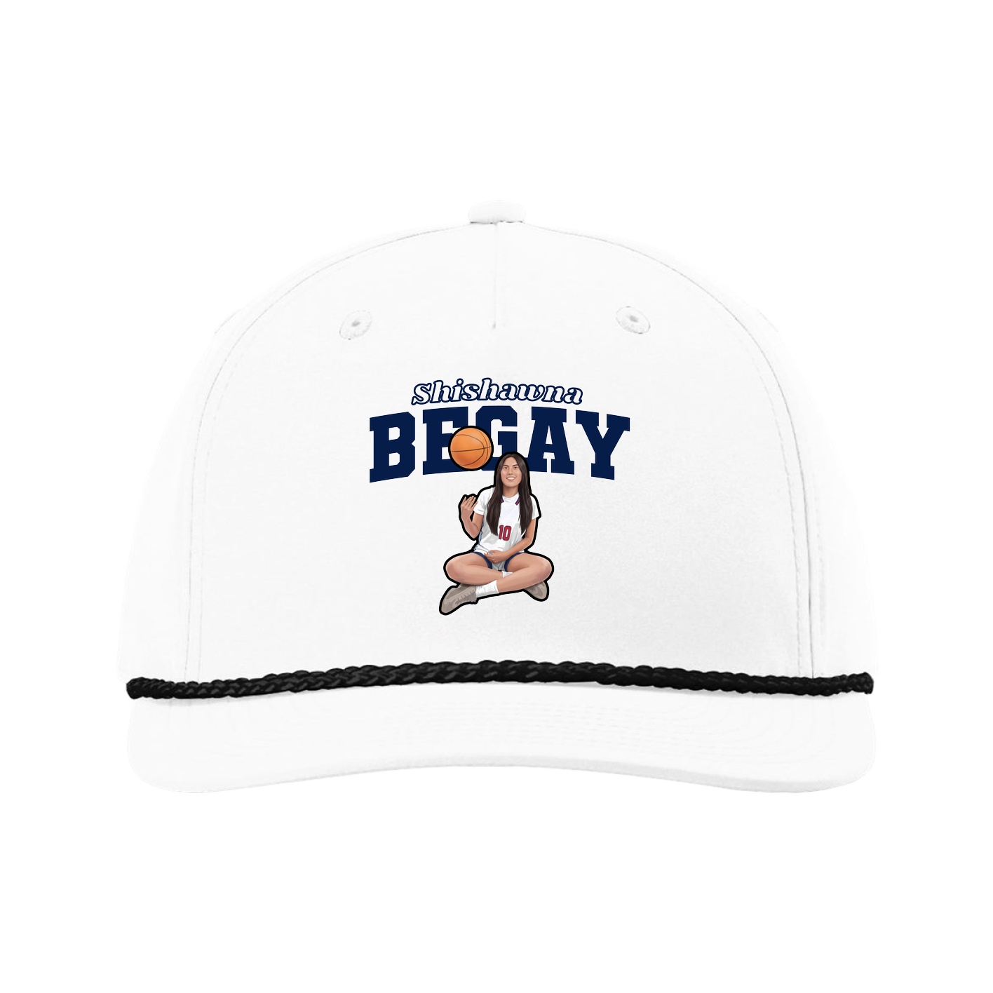 Five-Panel Classic Rope Cap — Name Arch in White