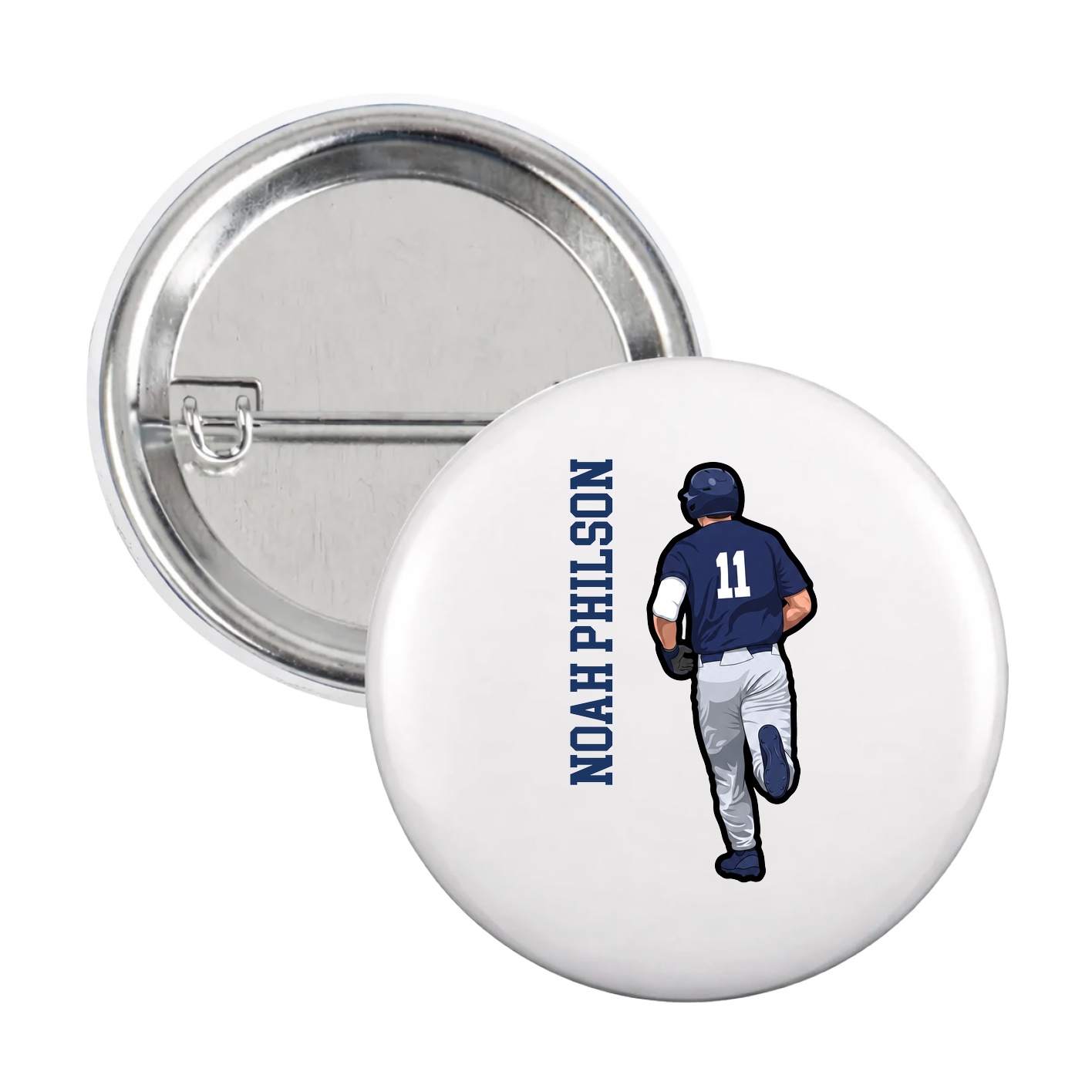 Game Day Button — Name Vertical in White