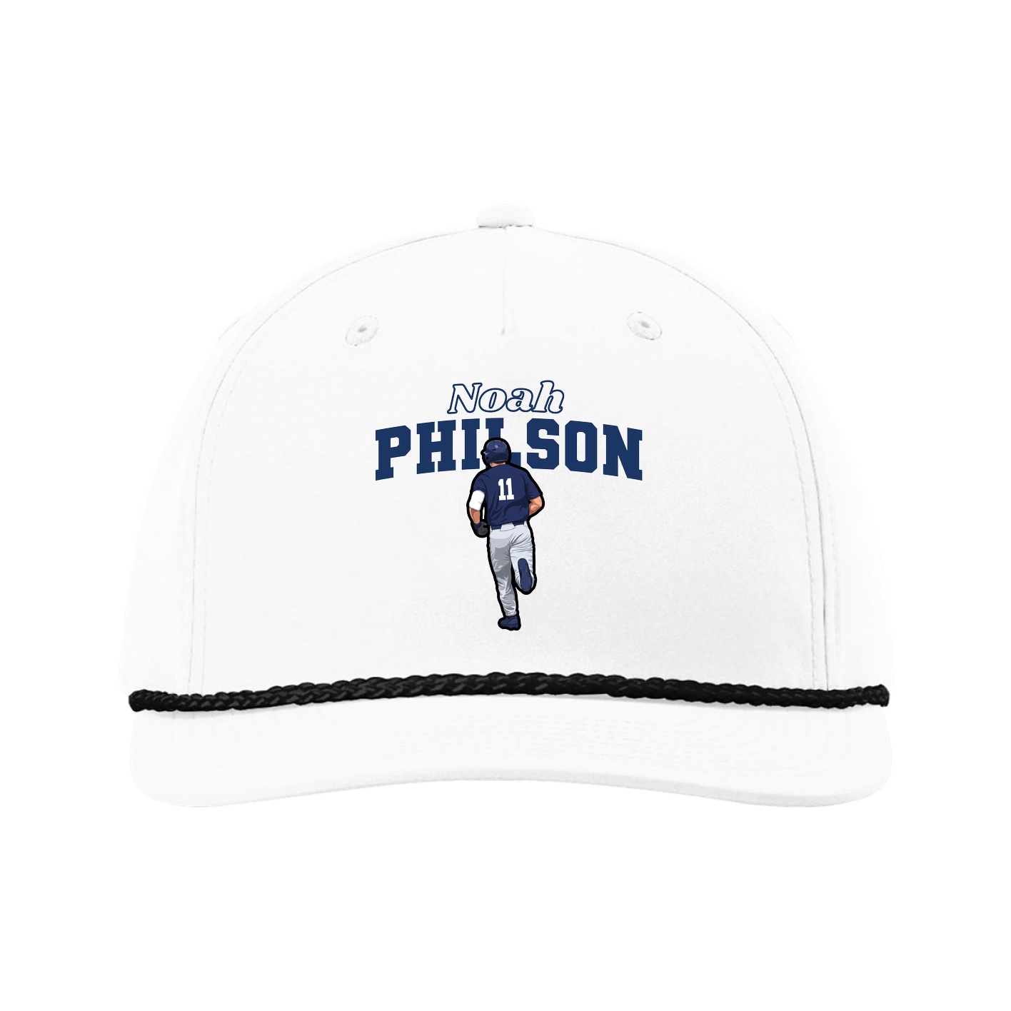 Five-Panel Classic Rope Cap — Name Arch in White