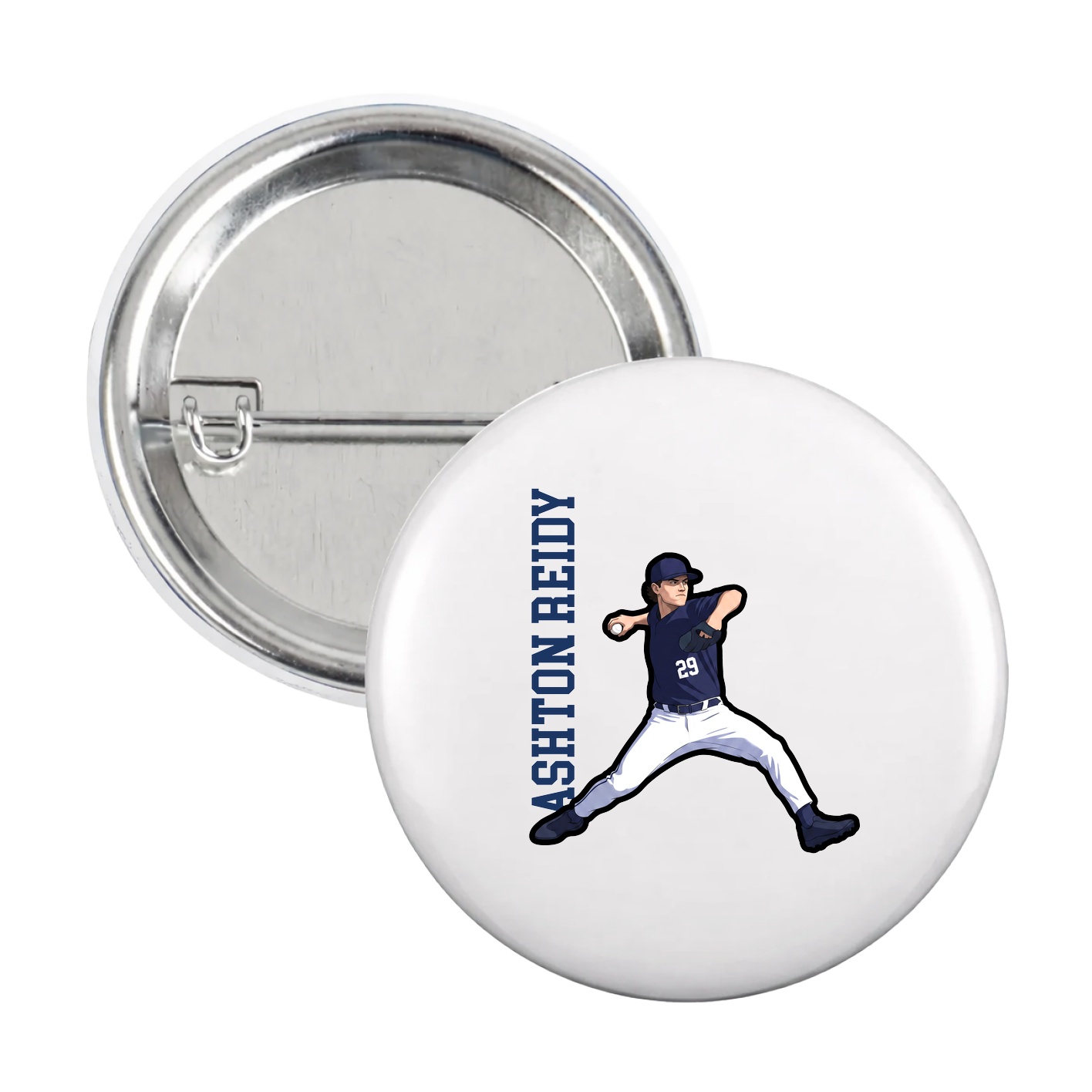 Game Day Button — Name Vertical in White