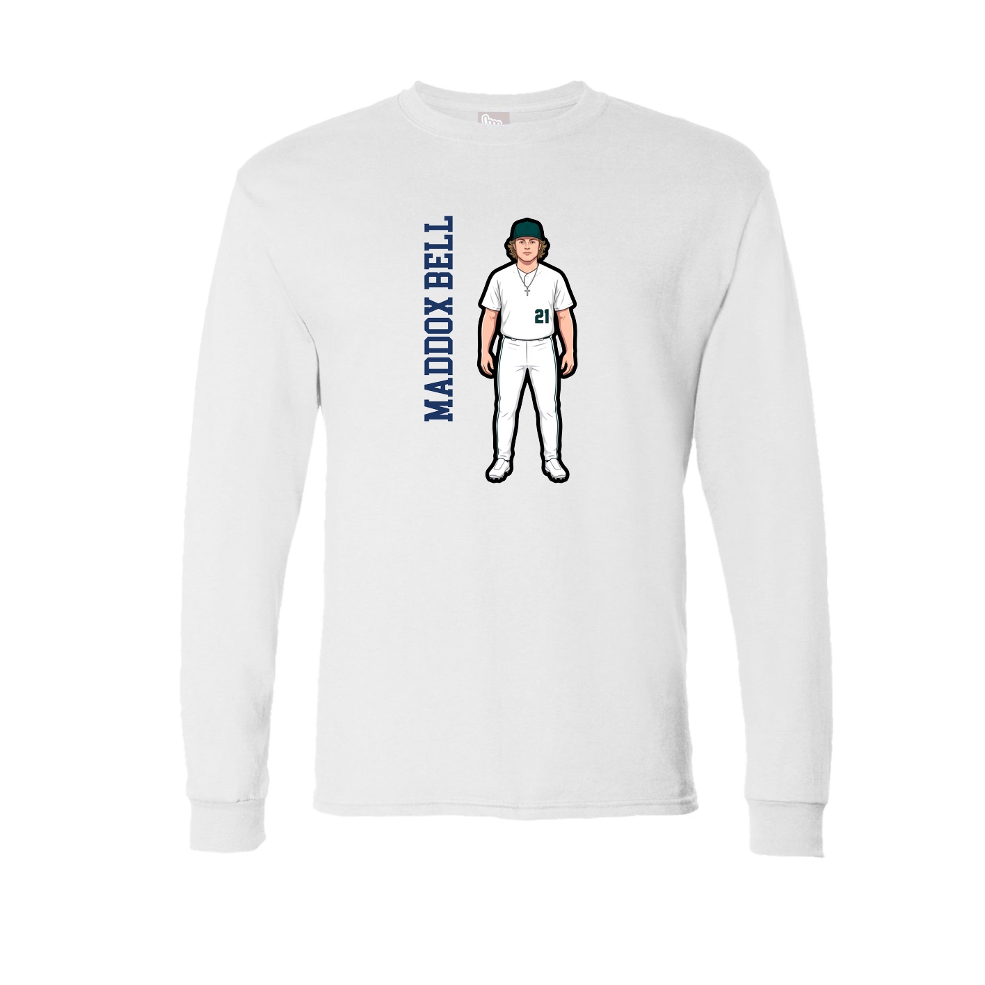 Long Sleeve Tee — Name Vertical in White