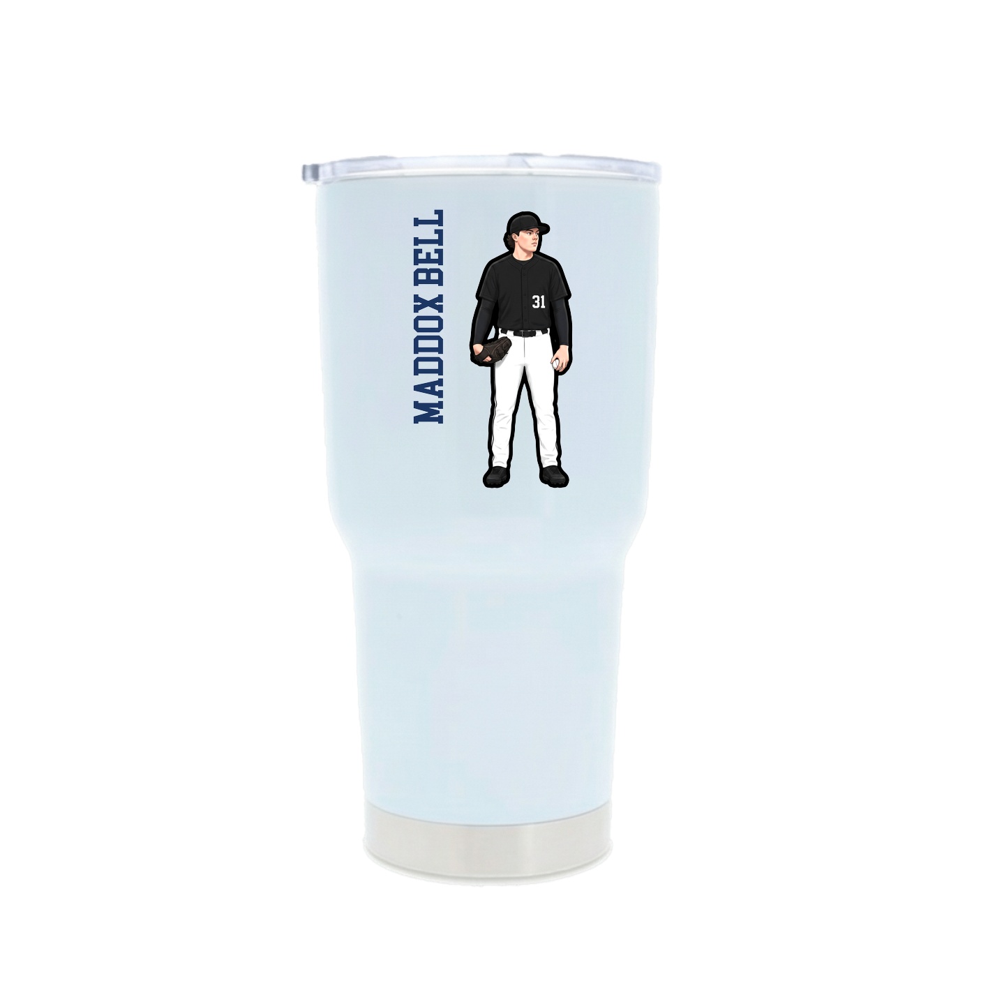 30oz Stainless Steel Tumbler — Name Vertical in White