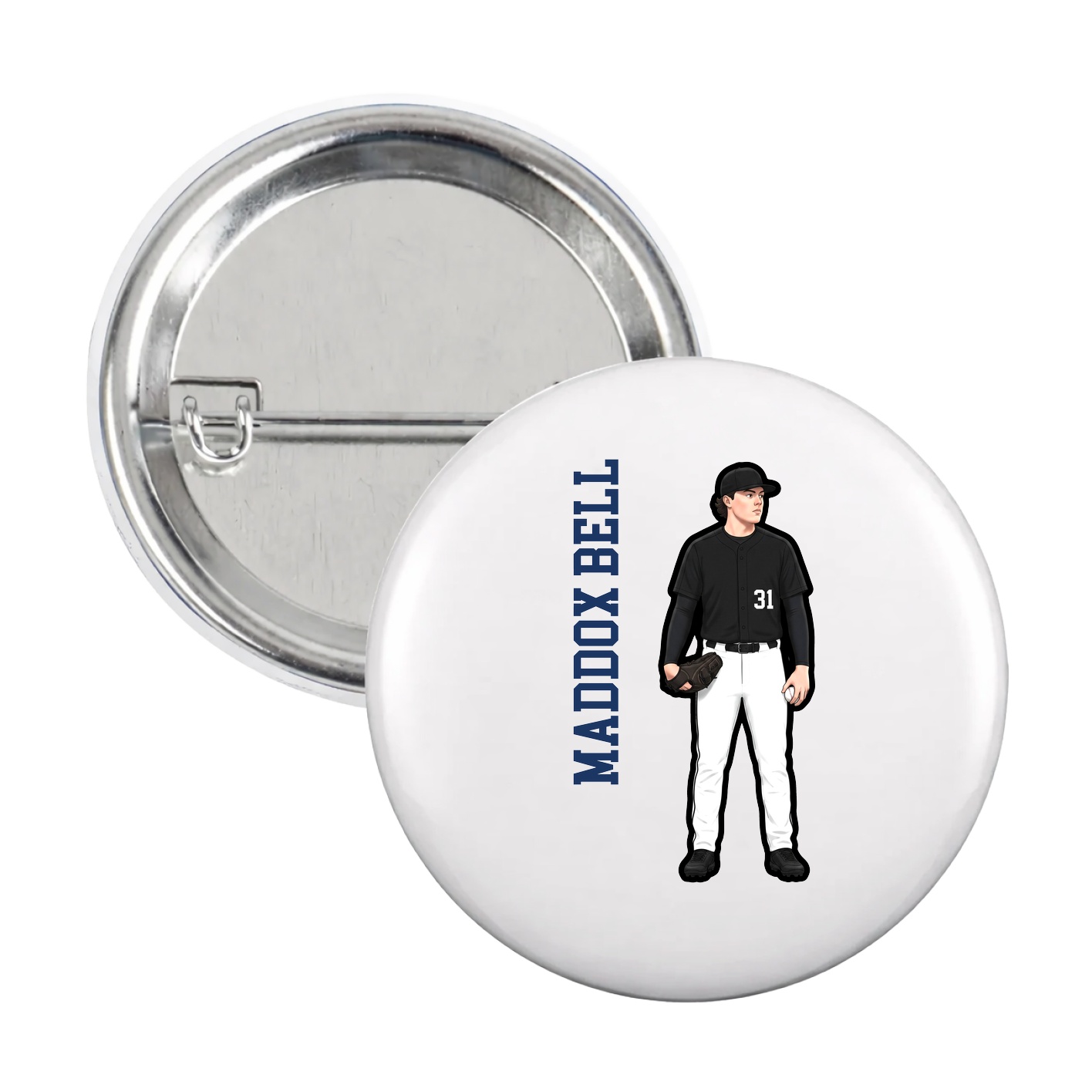 Game Day Button — Name Vertical in White