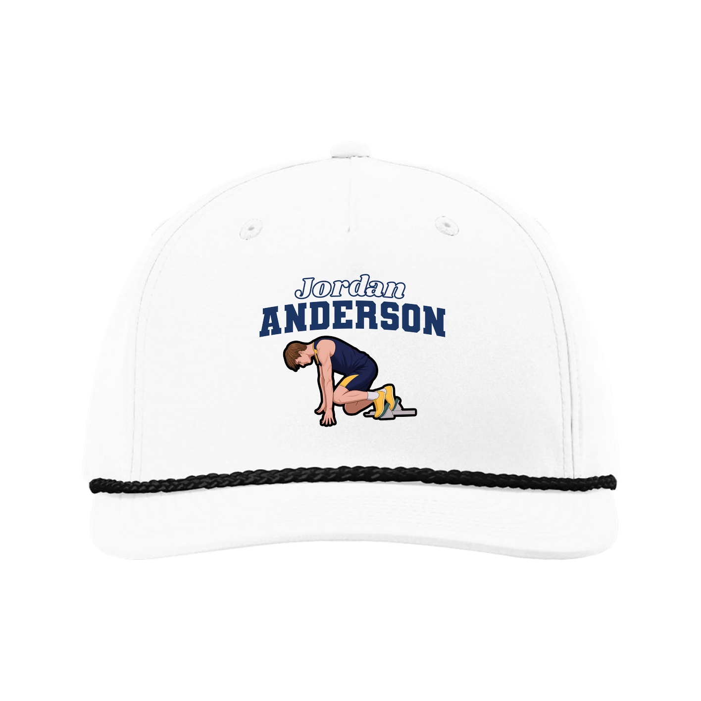 Five-Panel Classic Rope Cap — Name Arch in White