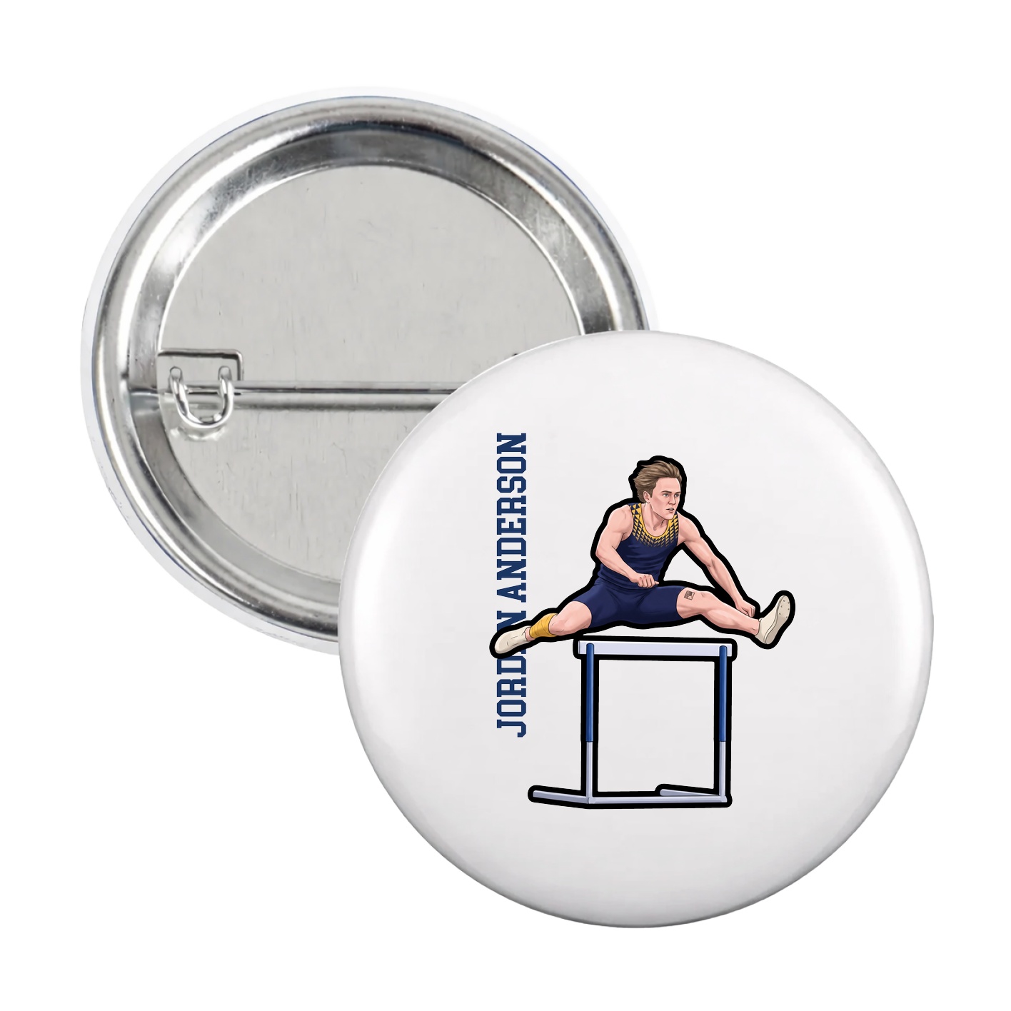 Game Day Button — Name Vertical in White