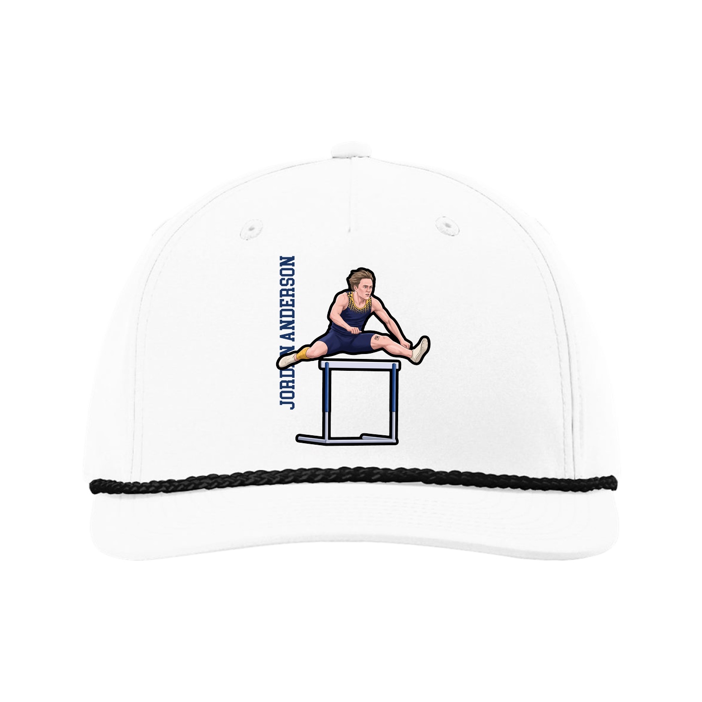Five-Panel Classic Rope Cap — Name Vertical in White