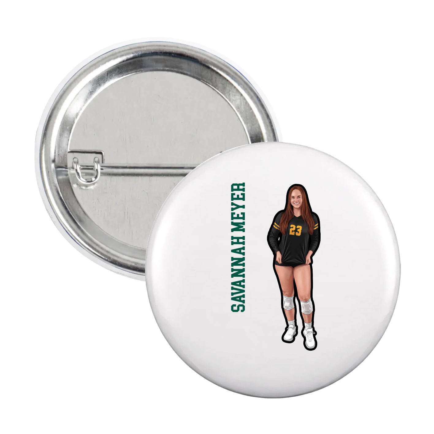 Game Day Button — Name Vertical in White
