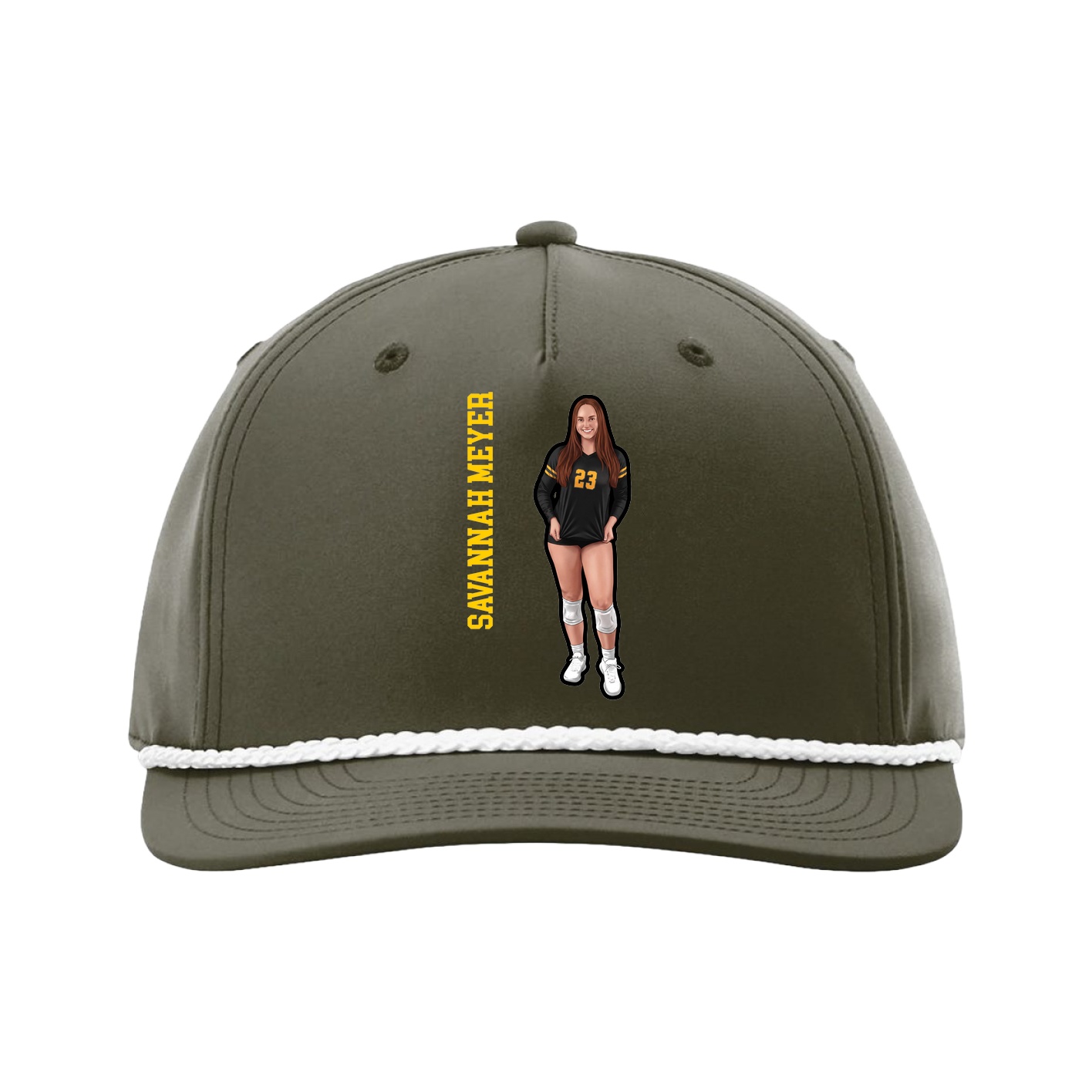 Five-Panel Classic Rope Cap — Name Vertical in Green