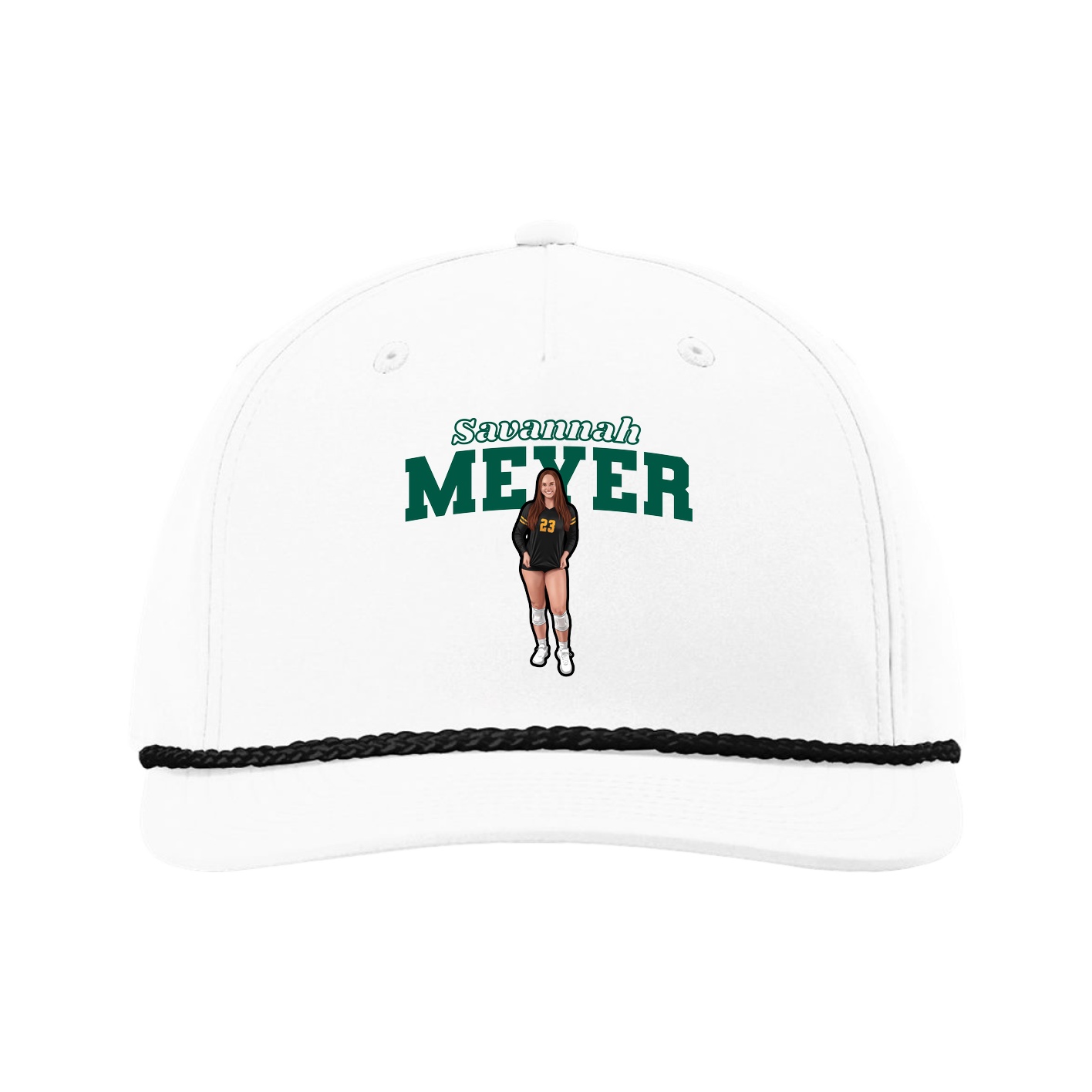 Five-Panel Classic Rope Cap — Name Arch in White