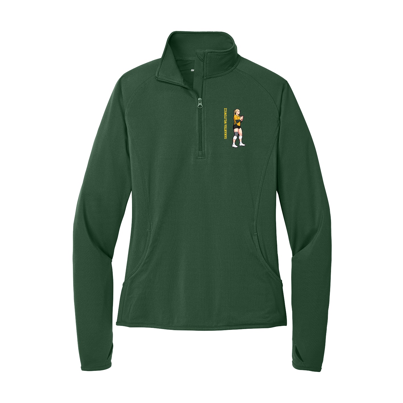 Women's Q-Zip Pullover — Name Vertical in Green