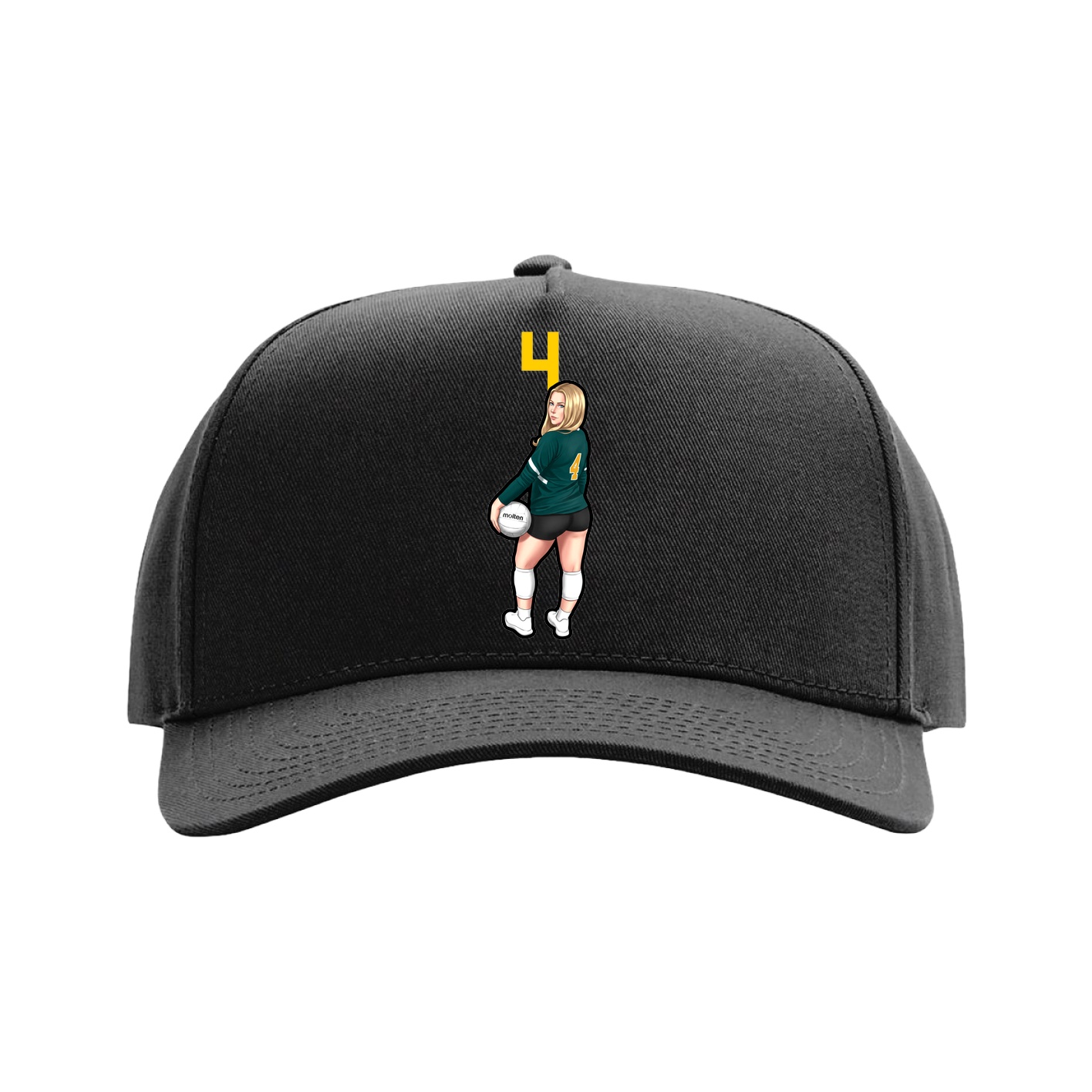 Full Fabric Five-Panel Champ Cap — Number Top in Black