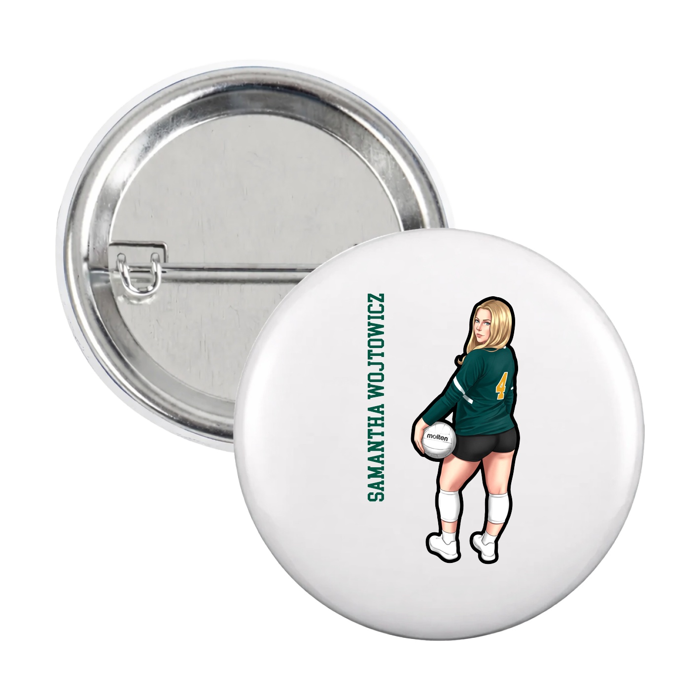 Game Day Button — Name Vertical in White