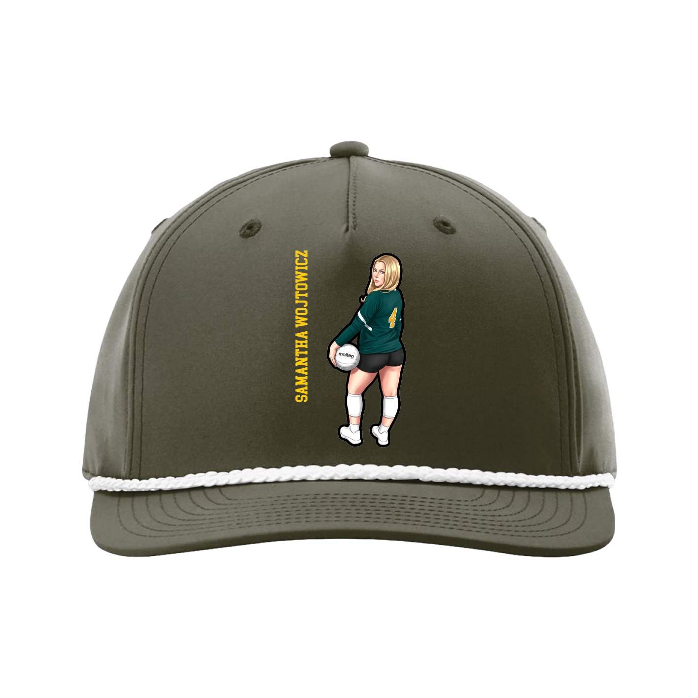 Five-Panel Classic Rope Cap — Name Vertical in Green