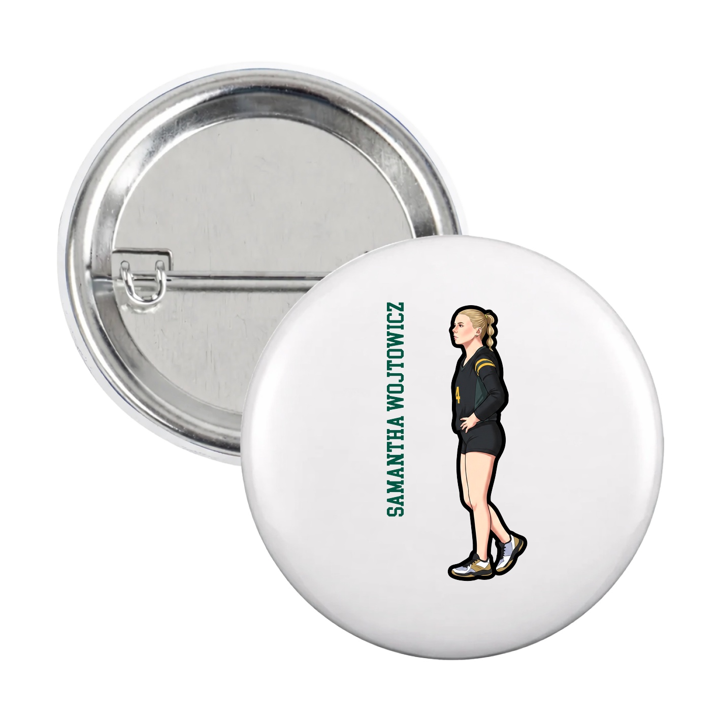 Game Day Button — Name Vertical in White