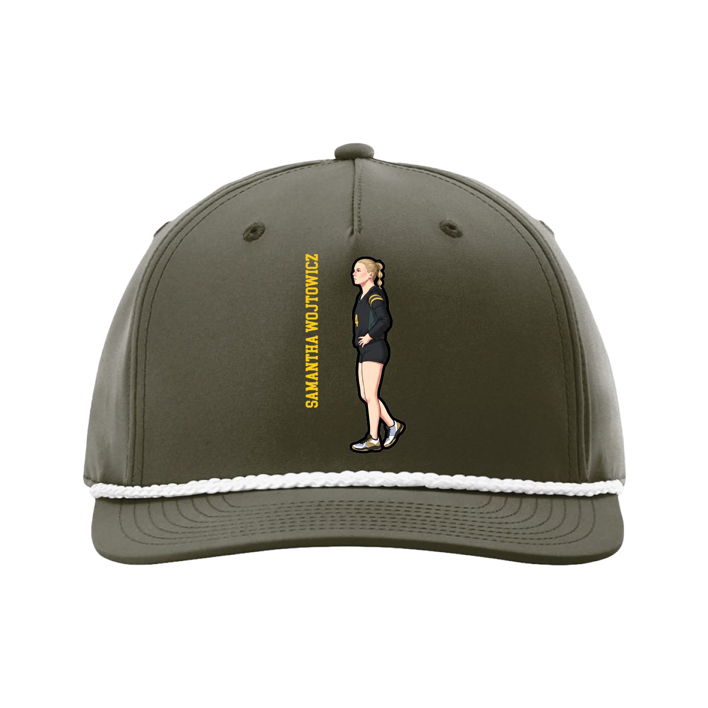 Five-Panel Classic Rope Cap — Name Vertical in Green