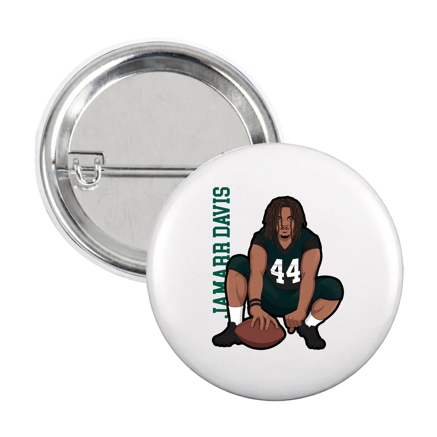 Game Day Button — Name Vertical in White