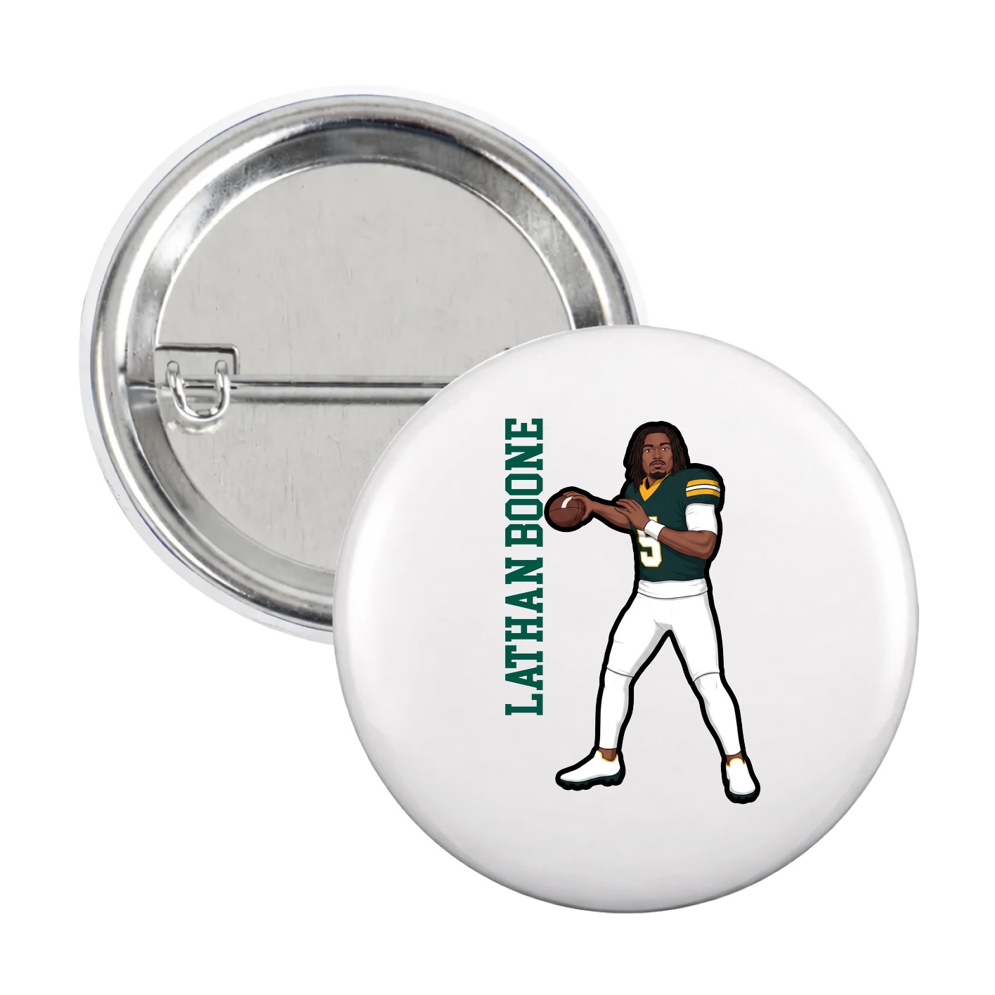 Game Day Button — Name Vertical in White
