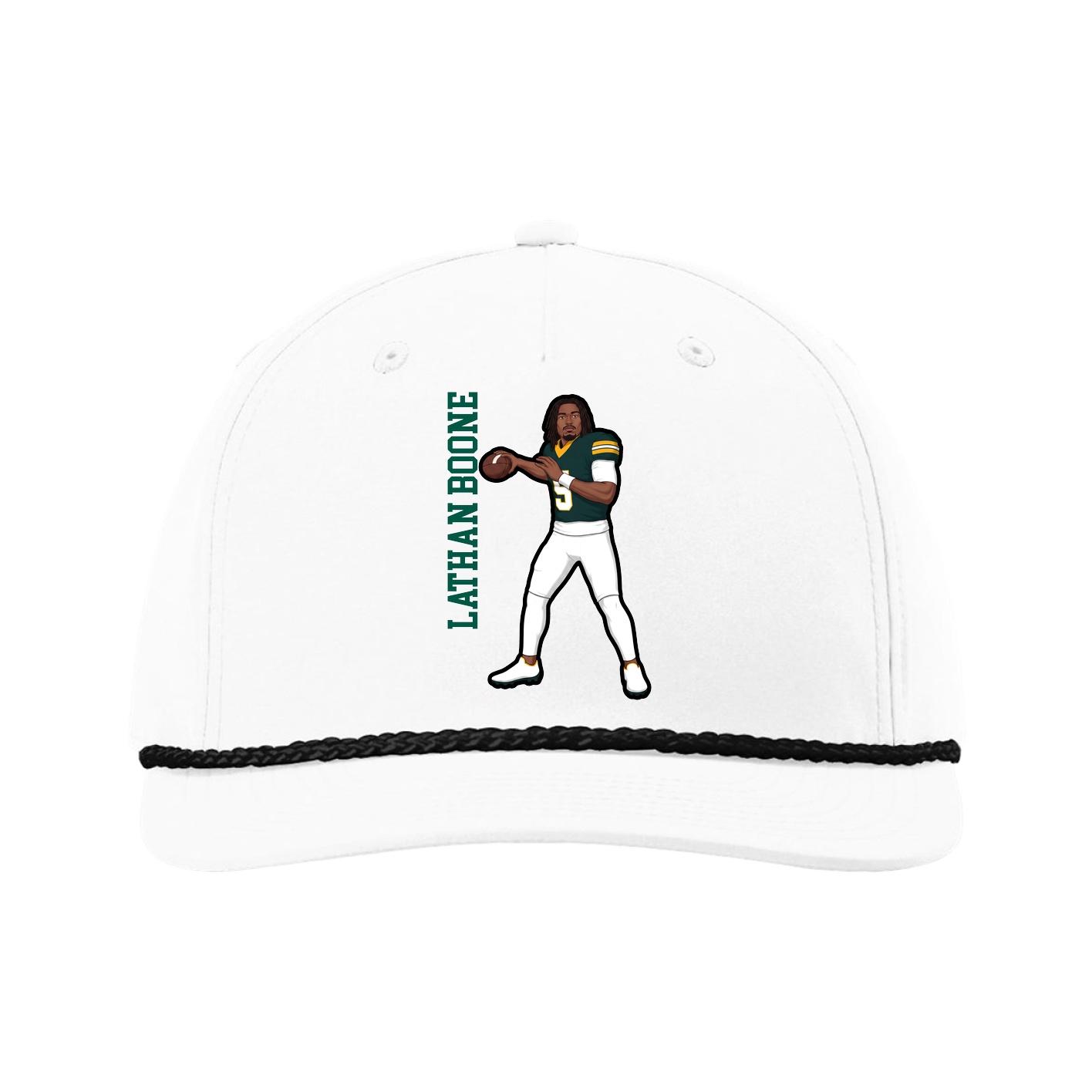 Five-Panel Classic Rope Cap — Name Vertical in White