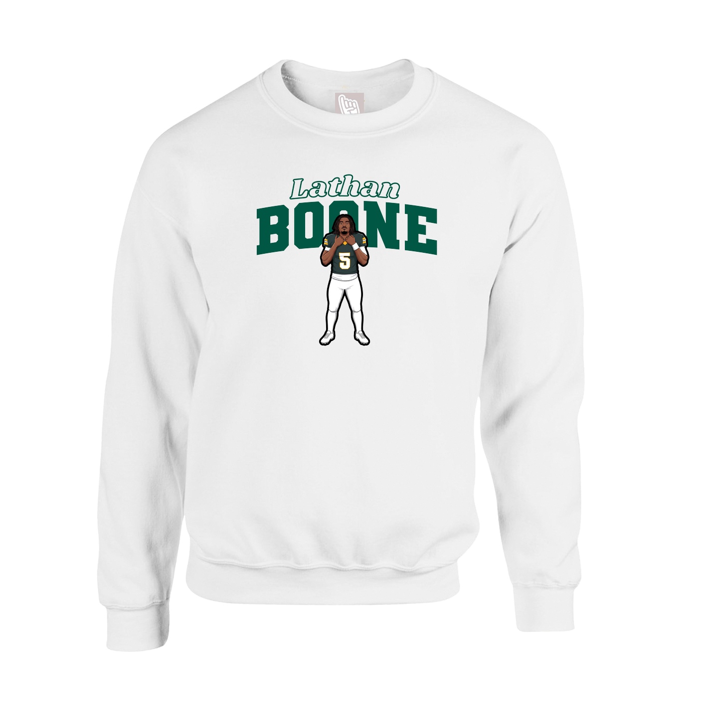 Fleece Crew — Name Arch in White