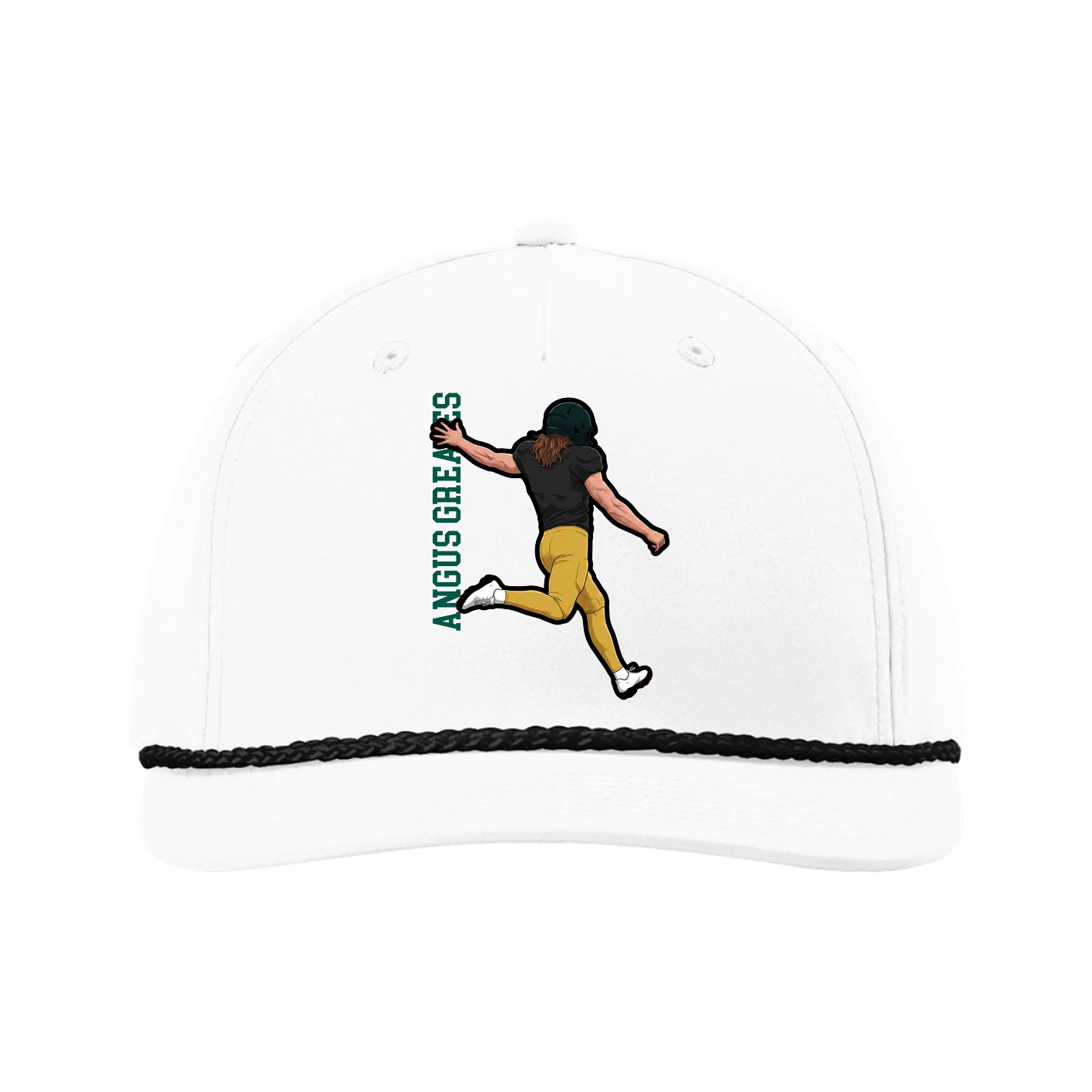 Five-Panel Classic Rope Cap — Name Vertical in White