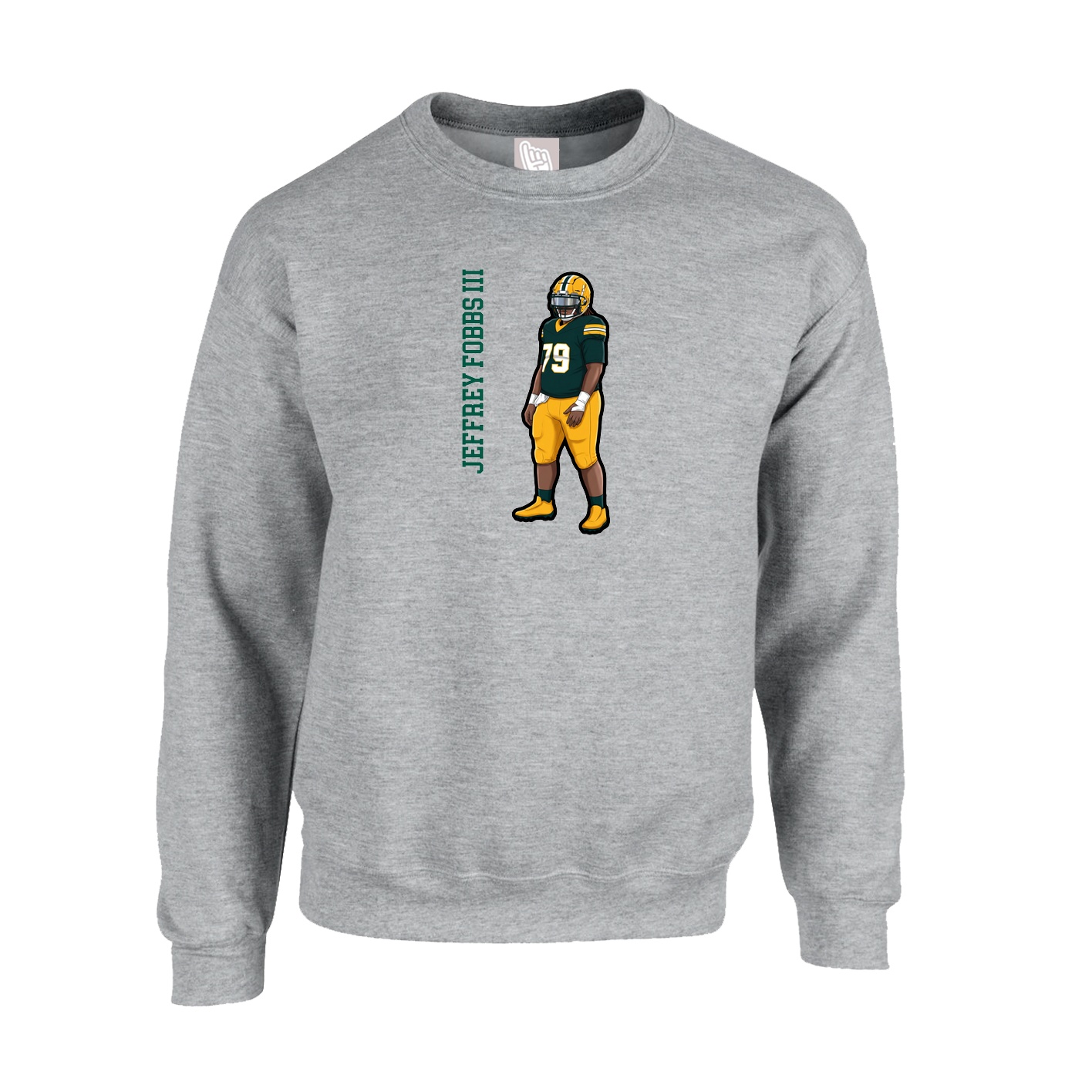 Fleece Crew — Name Vertical in Grey
