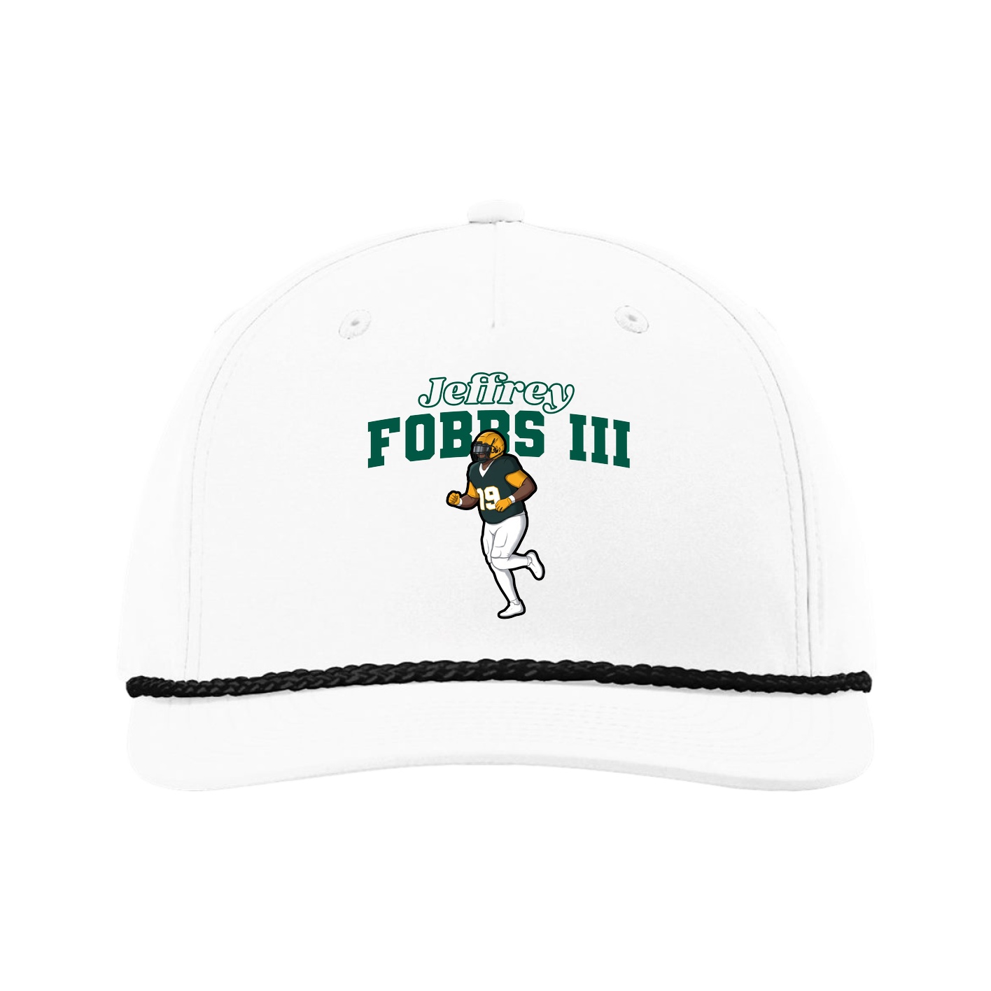 Five-Panel Classic Rope Cap — Name Arch in White