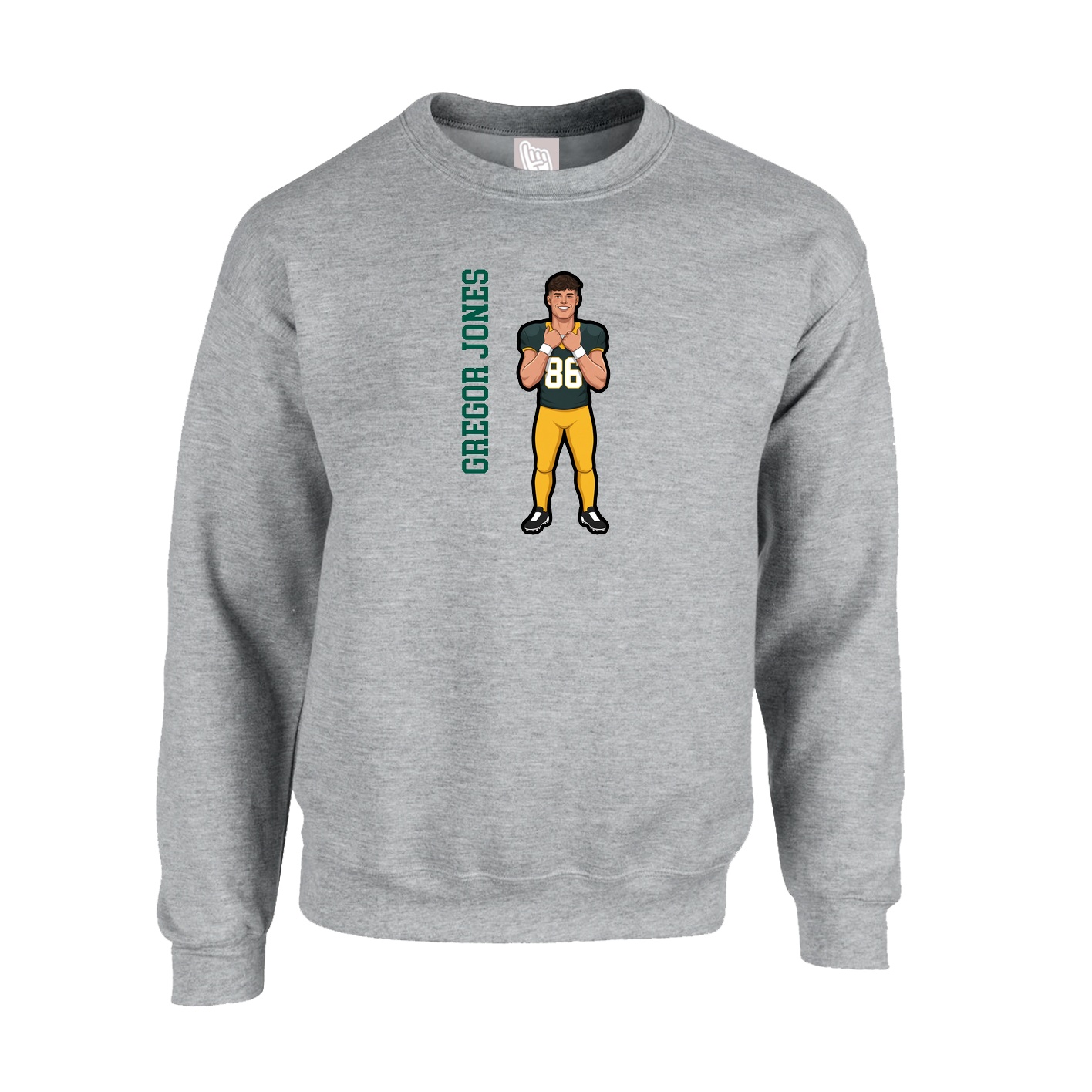Fleece Crew — Name Vertical in Grey