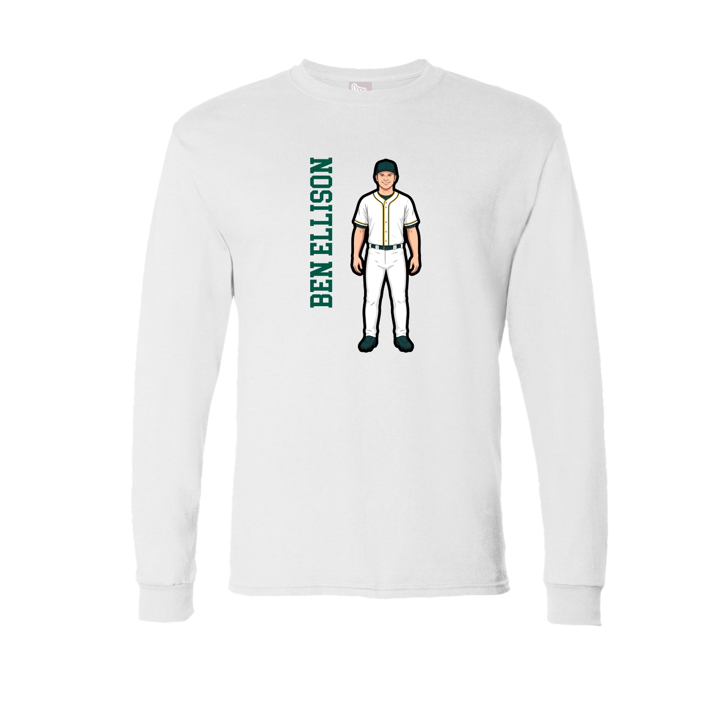 Long Sleeve Tee — Name Vertical in White