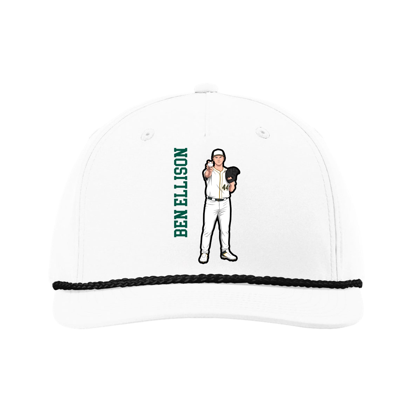 Five-Panel Classic Rope Cap — Name Vertical in White
