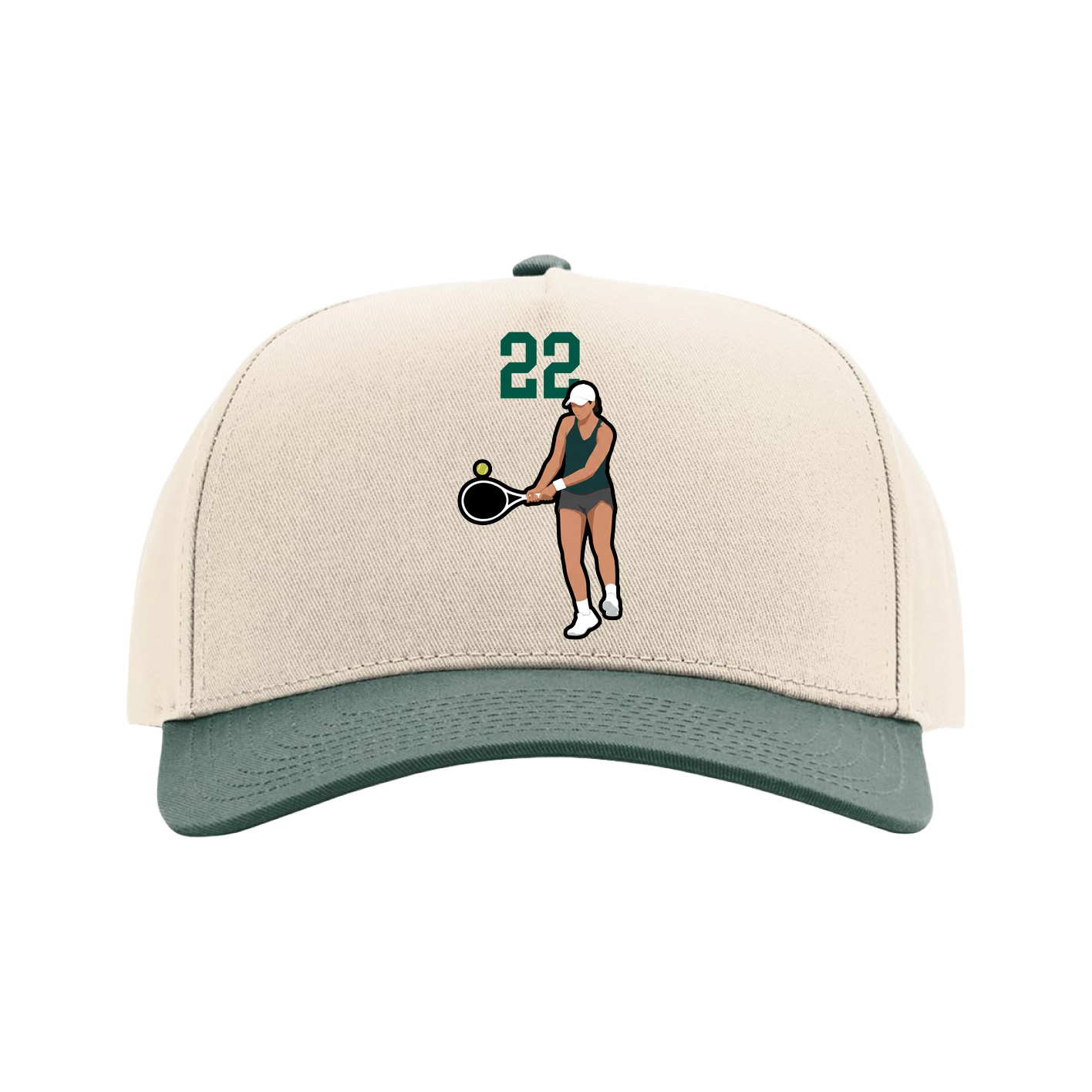 Full Fabric Five-Panel Champ Cap — Number Top in Cream/Green