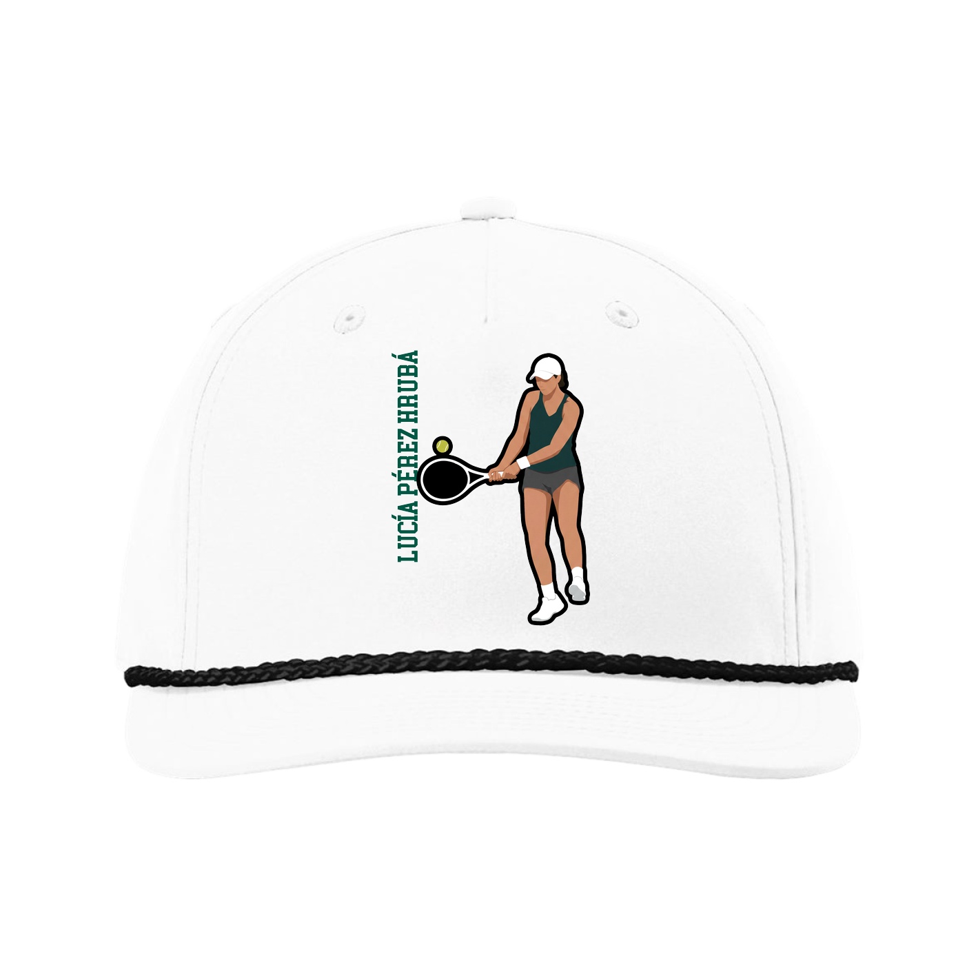 Five-Panel Classic Rope Cap — Name Vertical in White