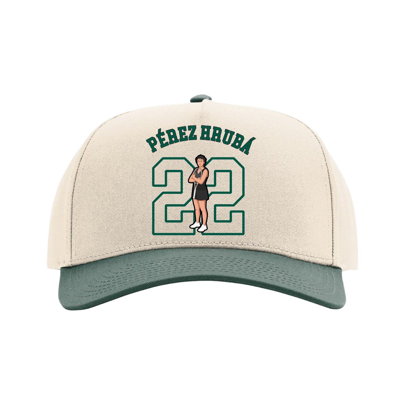 Full Fabric Five-Panel Champ Cap — Shirsey Arch in Cream/Green
