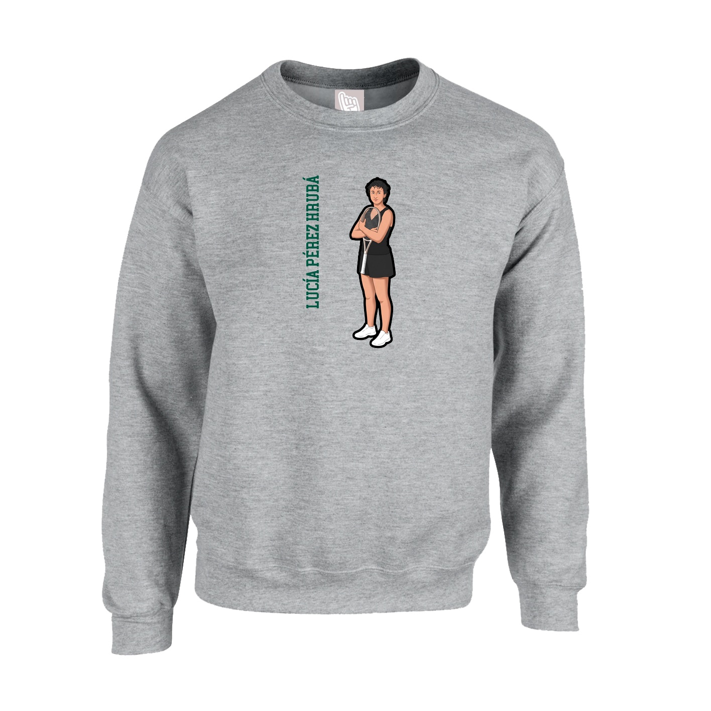 Fleece Crew — Name Vertical in Grey