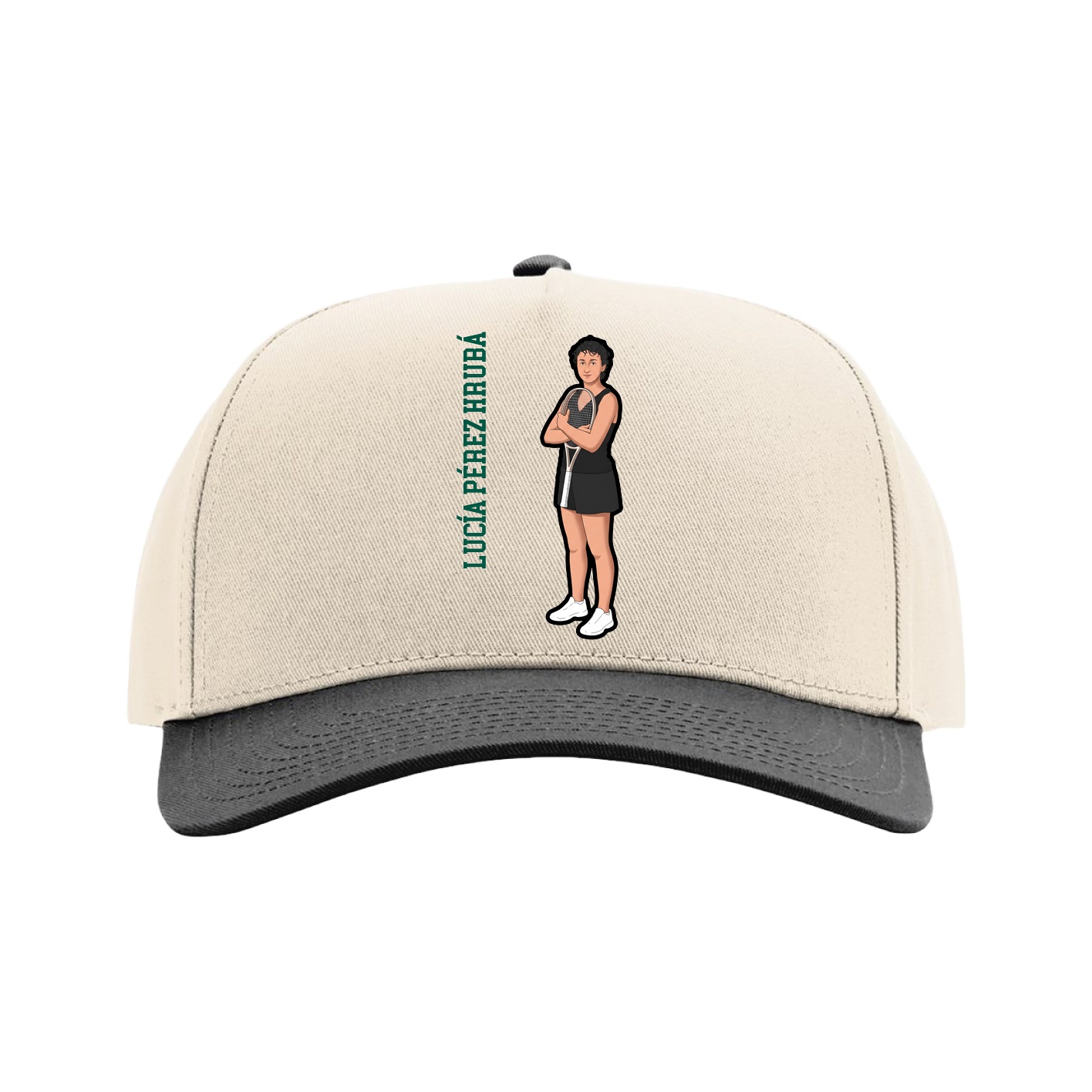 Full Fabric Five-Panel Champ Cap — Name Vertical in Cream/Black
