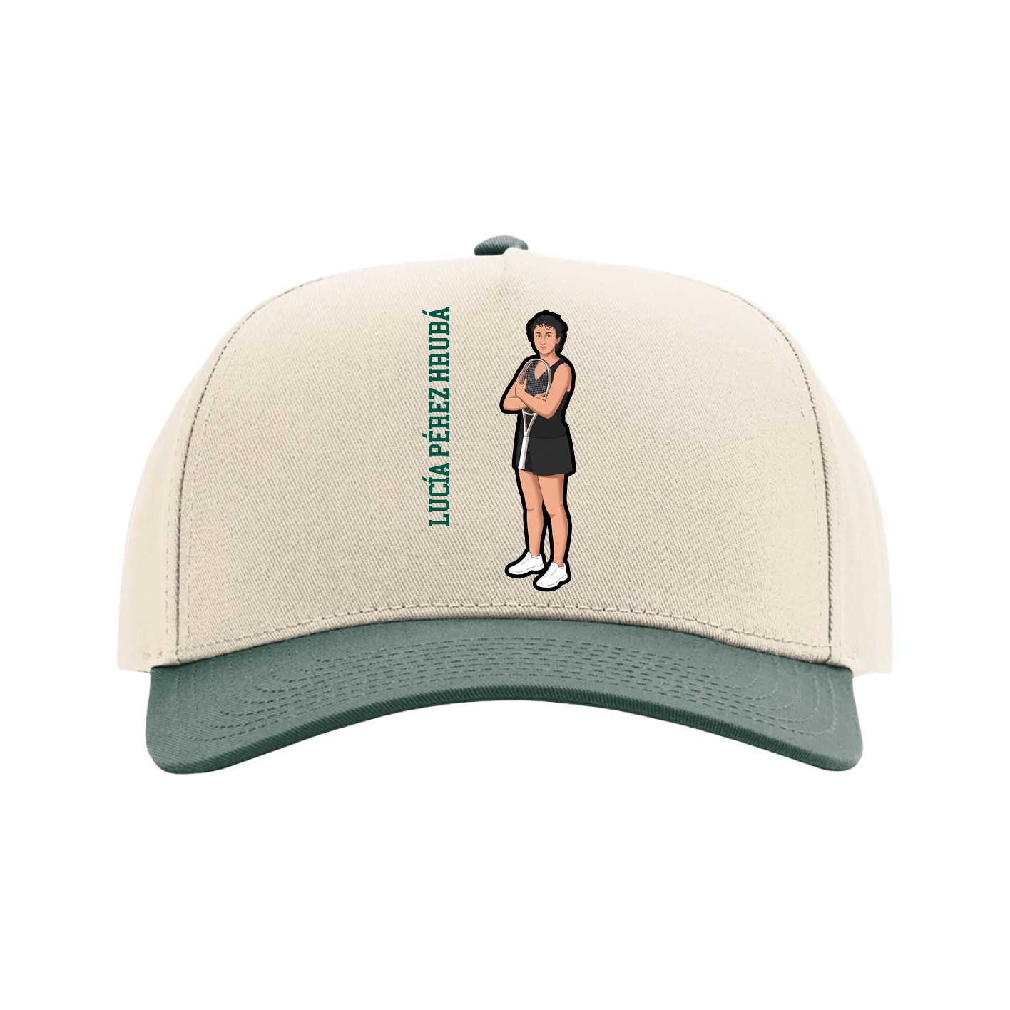 Full Fabric Five-Panel Champ Cap — Name Vertical in Cream/Green