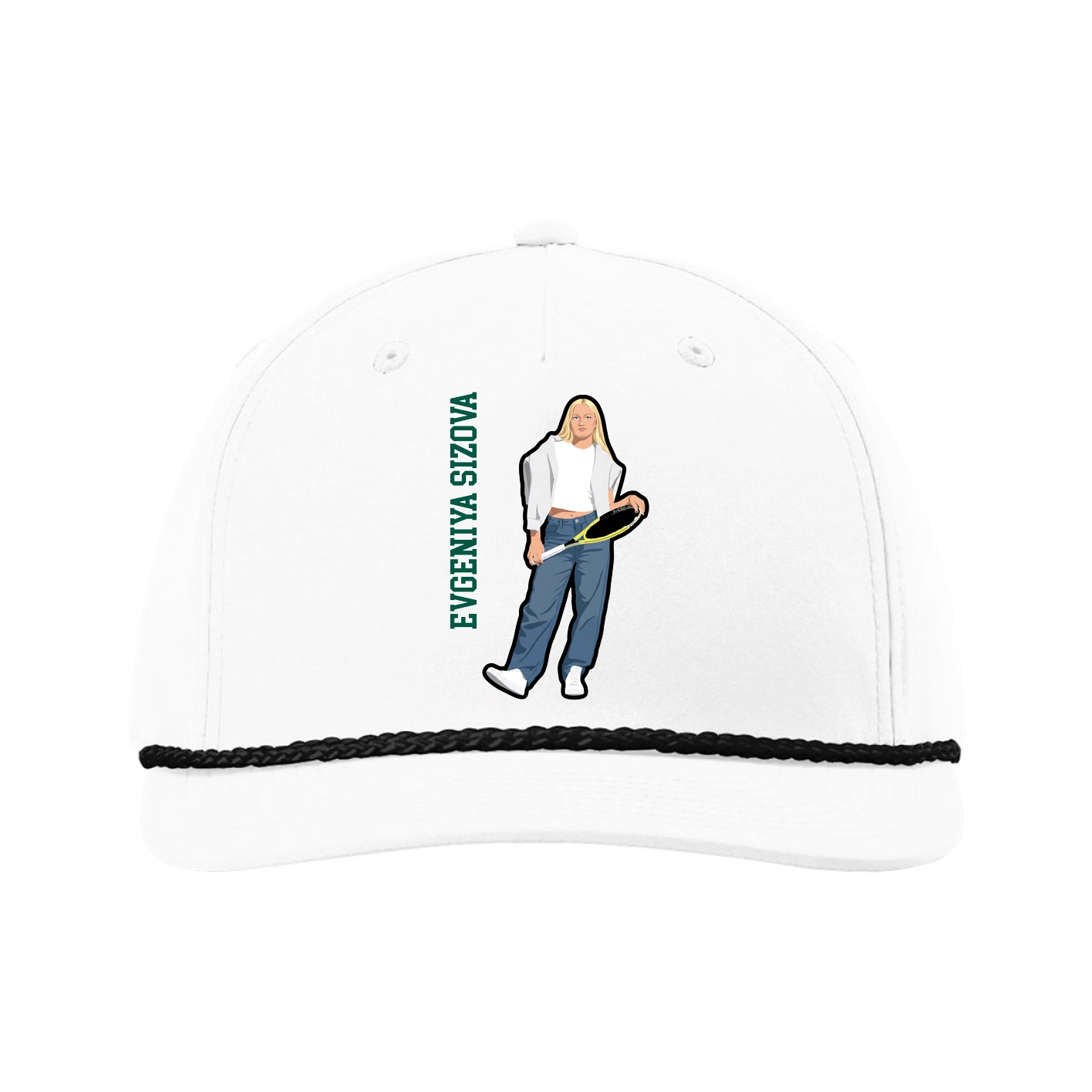 Five-Panel Classic Rope Cap — Name Vertical in White