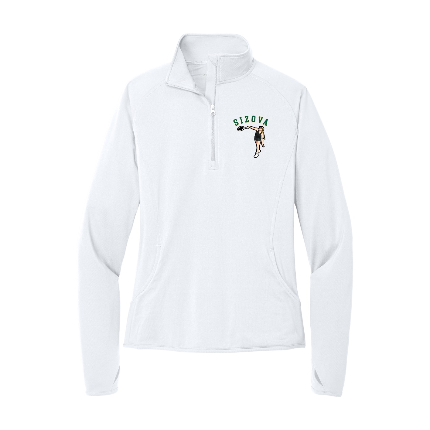 Women's Q-Zip Pullover — Shirsey Arch in White