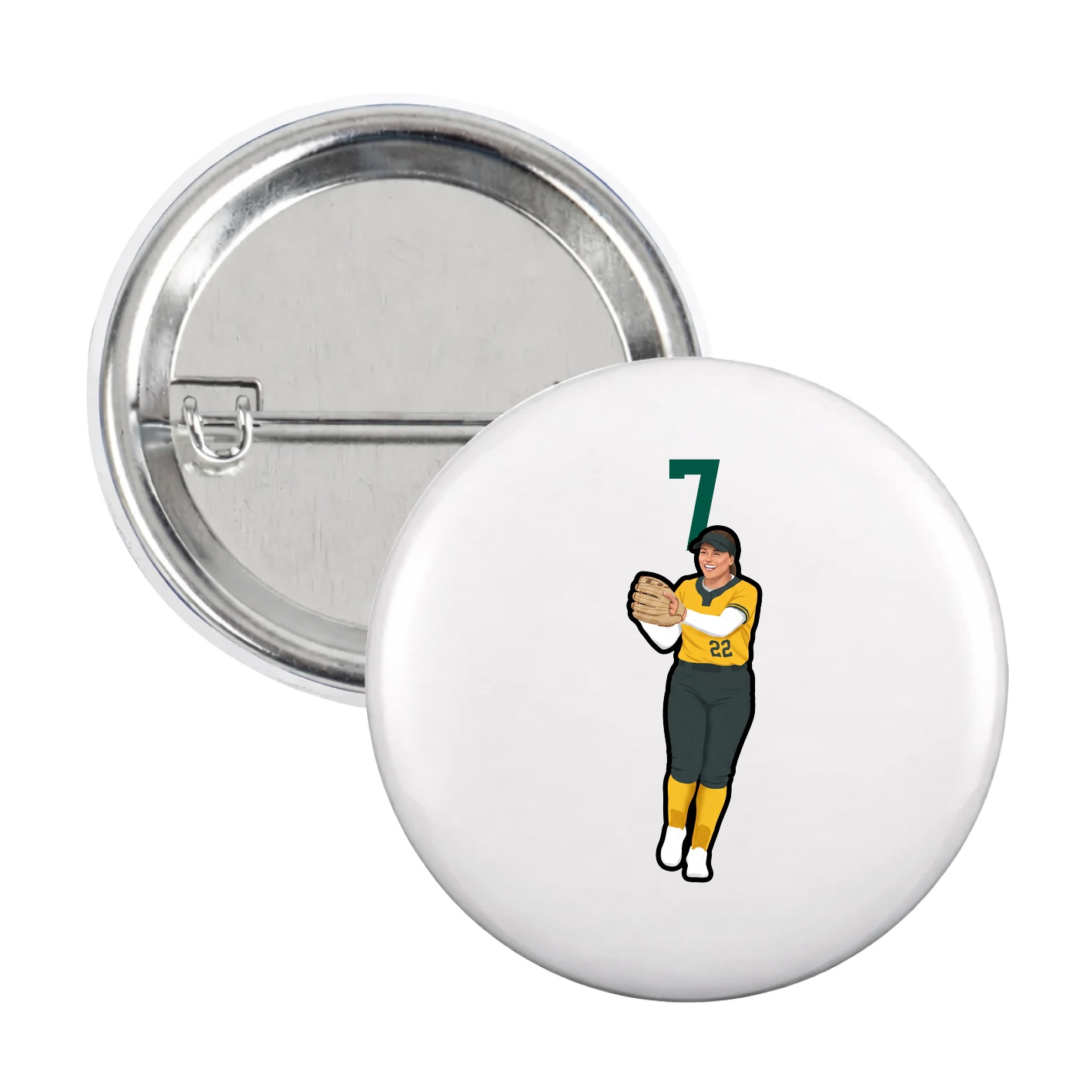 Game Day Button — Number Top in White