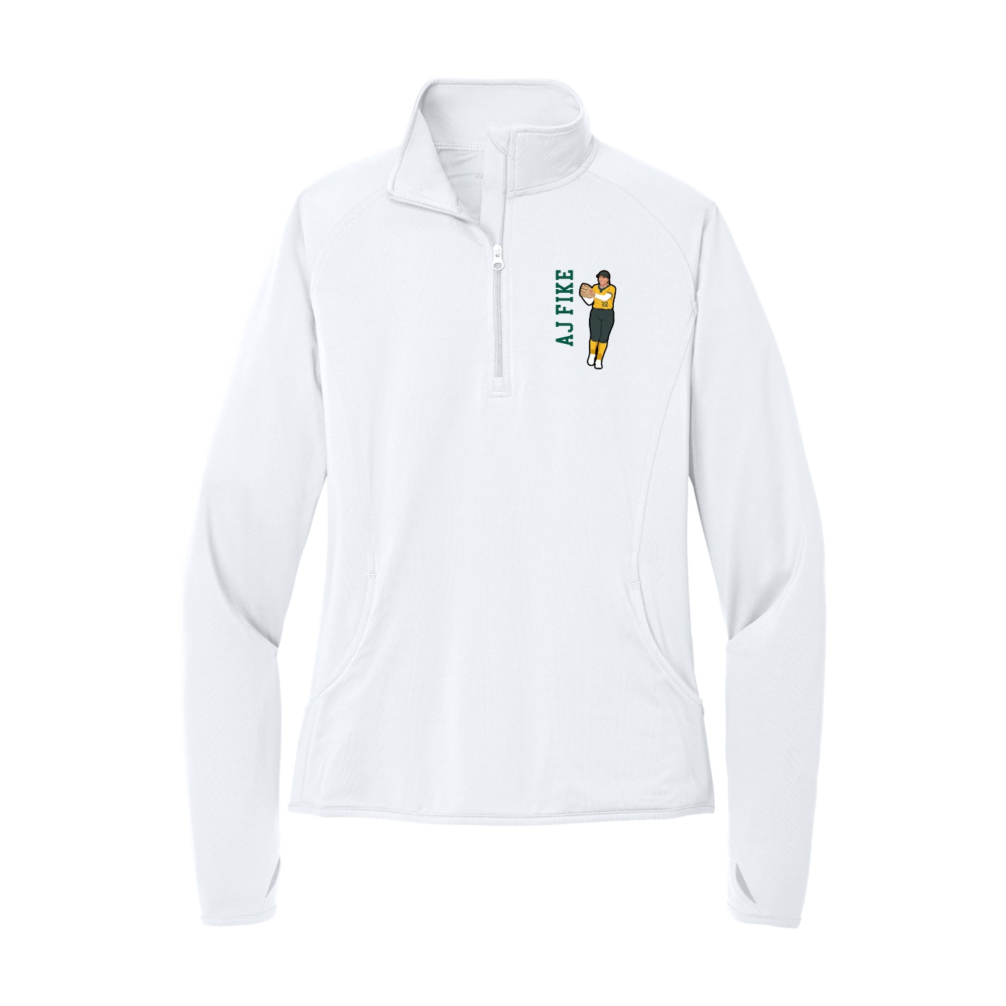 Women's Q-Zip Pullover — Name Vertical in White