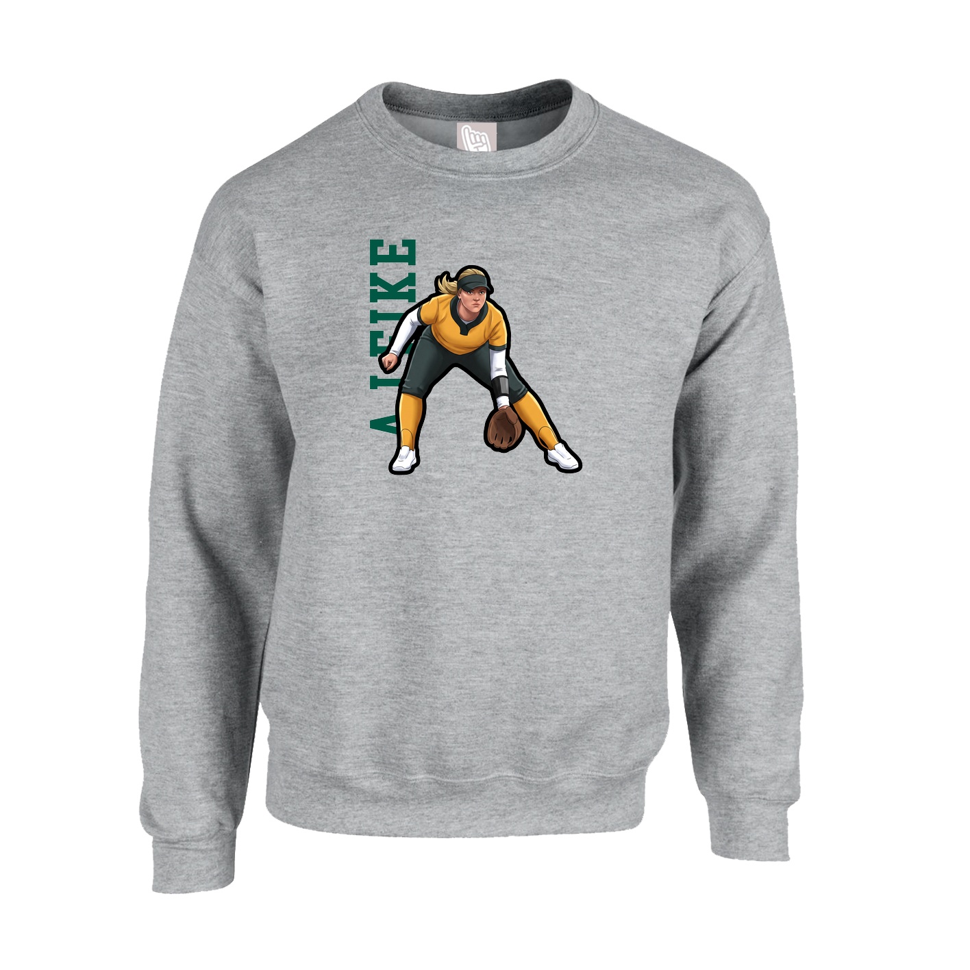 Fleece Crew — Name Vertical in Grey