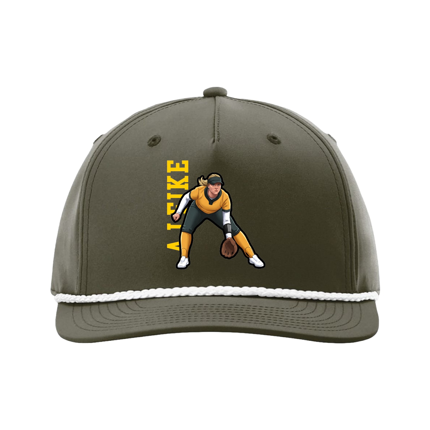 Five-Panel Classic Rope Cap — Name Vertical in Green